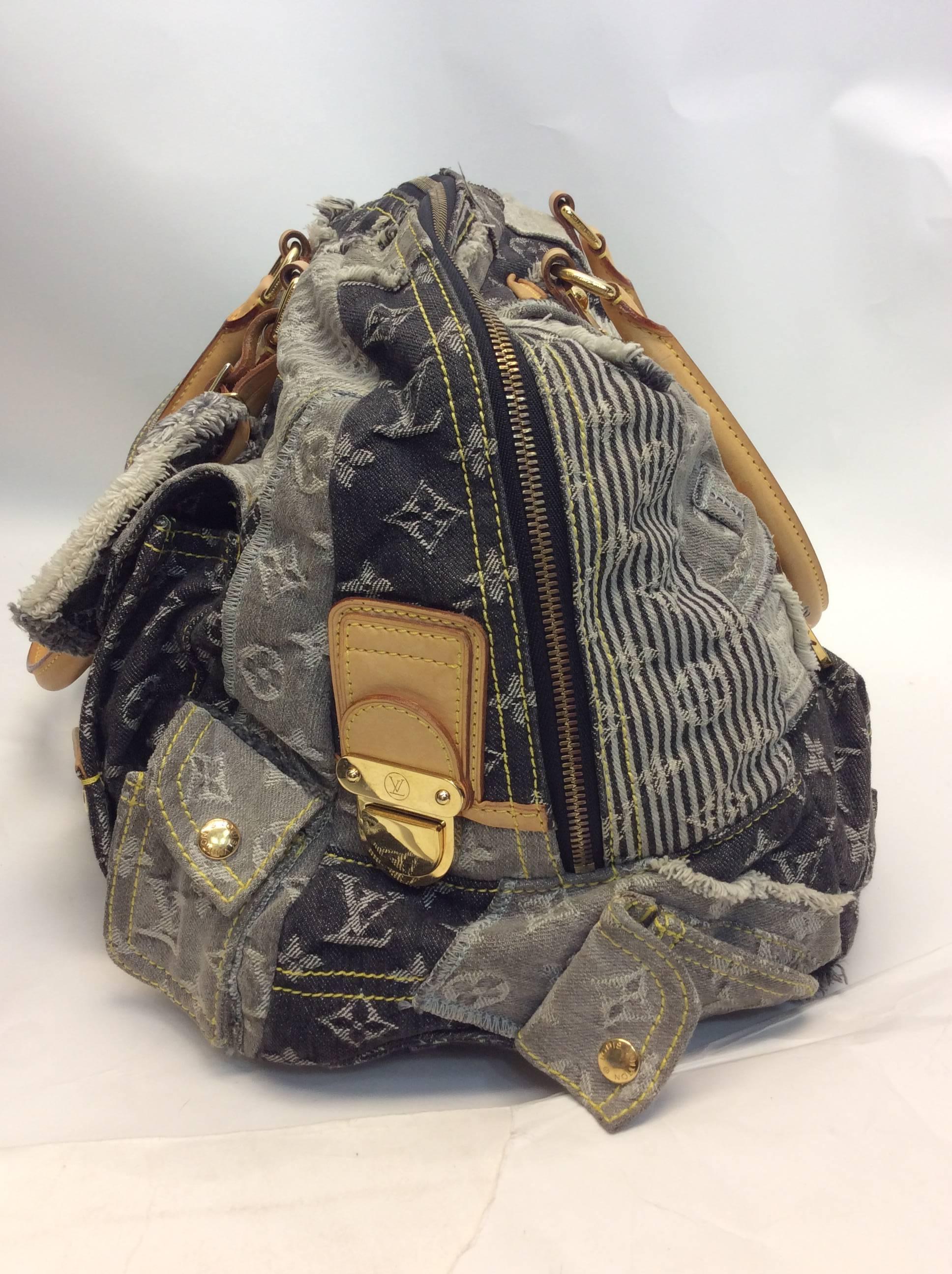 Louis Vuitton Monogram Denim Patchwork Large Shoulder Bag 
Made in Italy
$1799
Features Vachetta trim and buckles/pockets
Gold tone hardware
Tip zip around closure
Interior fully lined with a fun print

