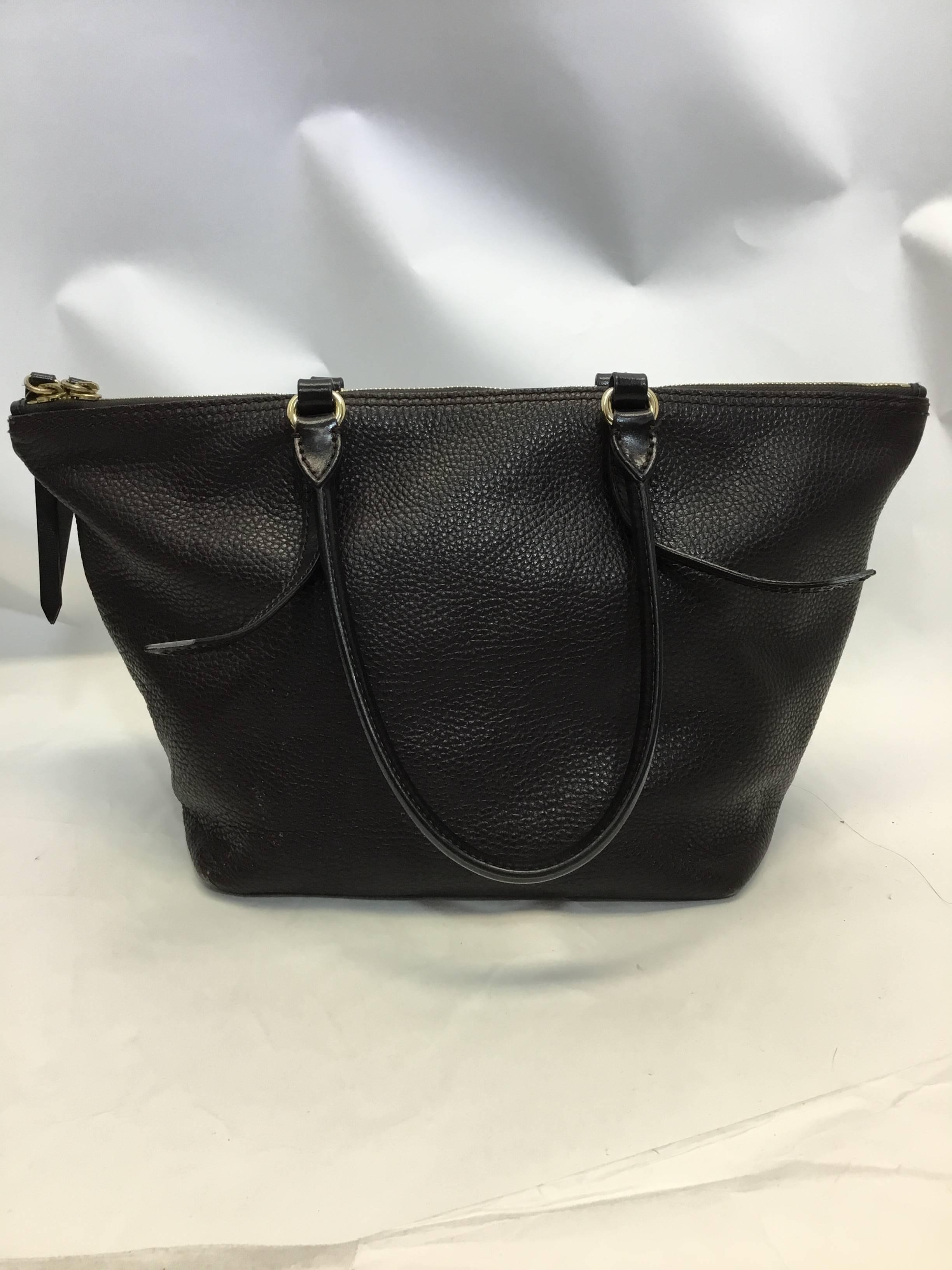 Black Burberry Brown Leather Zip Tote