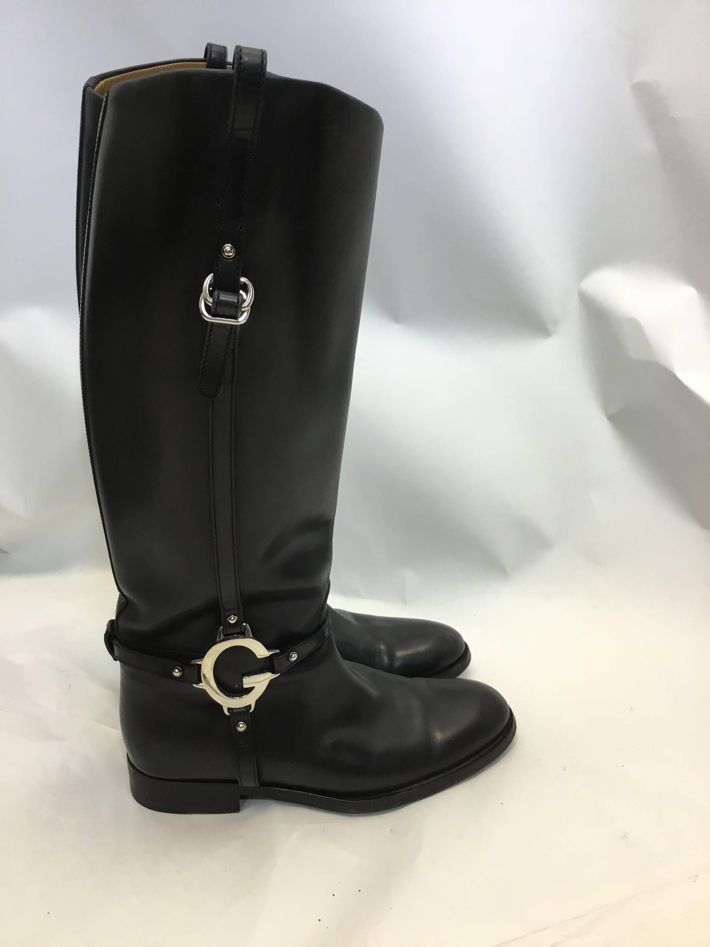Gucci Black Leather Riding Boots In Excellent Condition For Sale In Narberth, PA