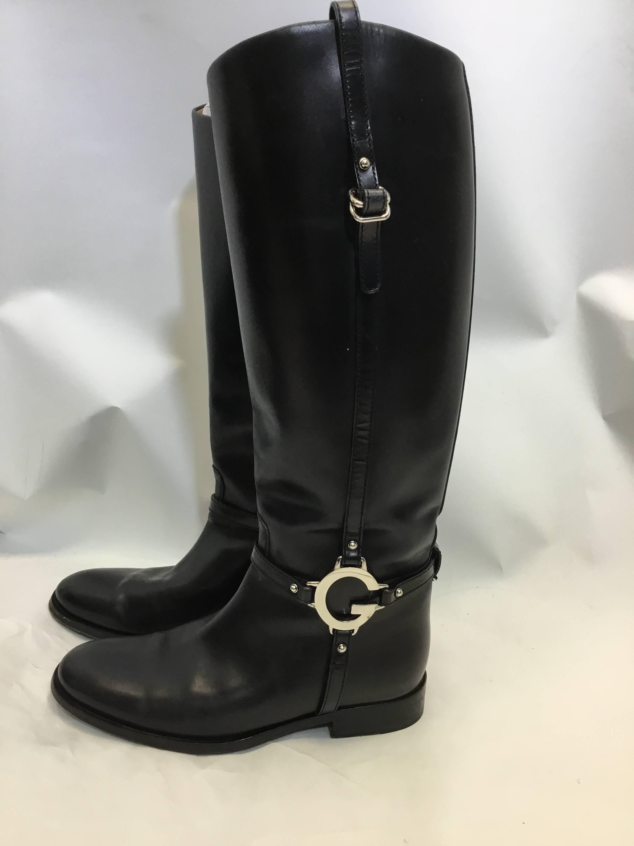 Gucci Black Leather Riding Boots For Sale 1