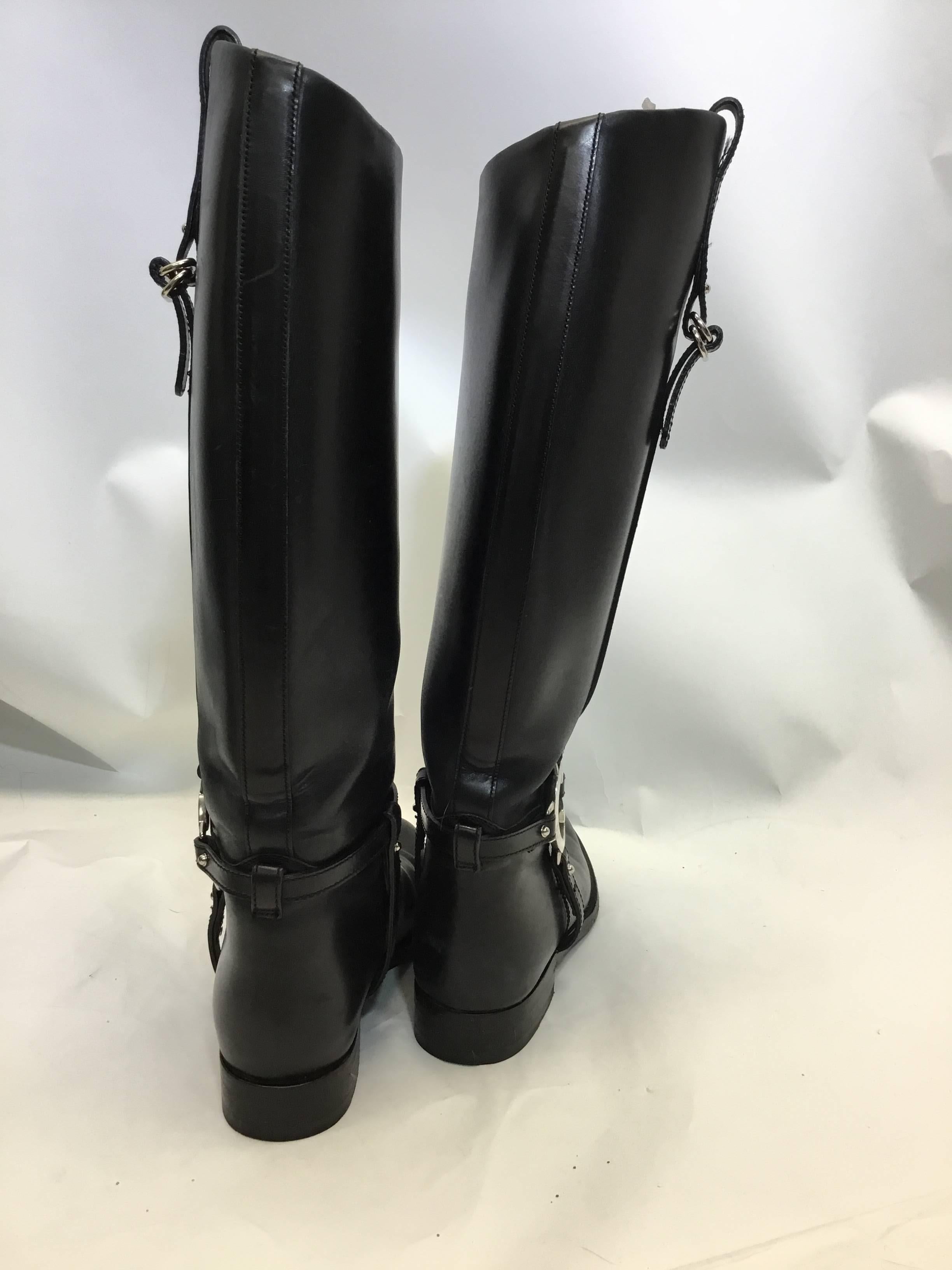 Women's Gucci Black Leather Riding Boots For Sale