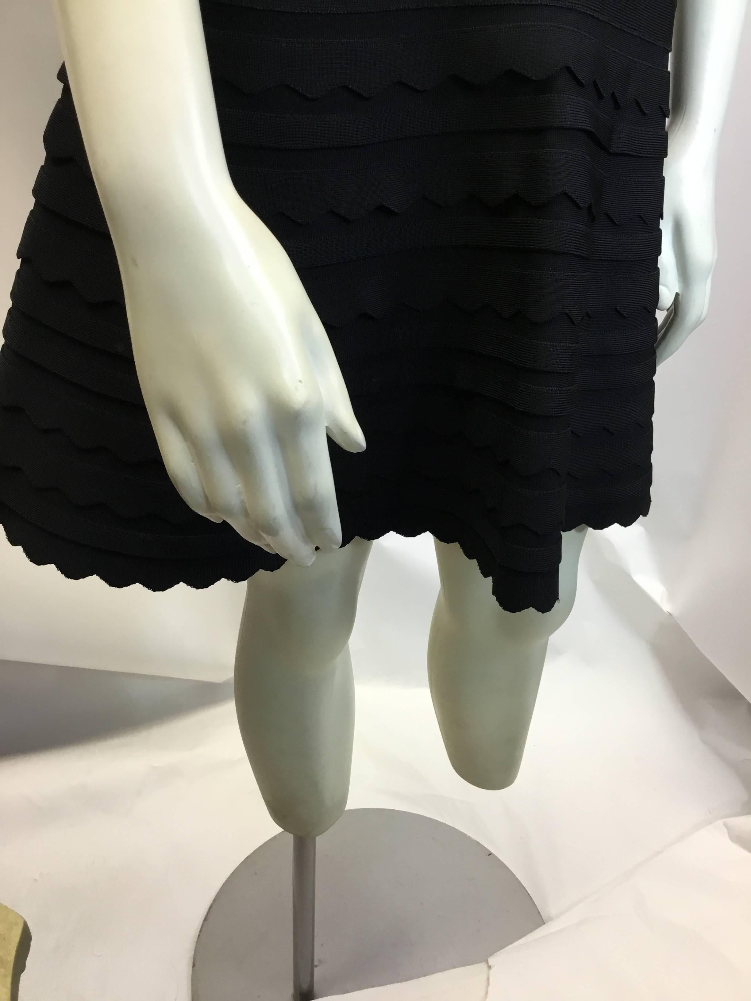 Herve Leger Black Strapless Scalloped Dress In Excellent Condition For Sale In Narberth, PA