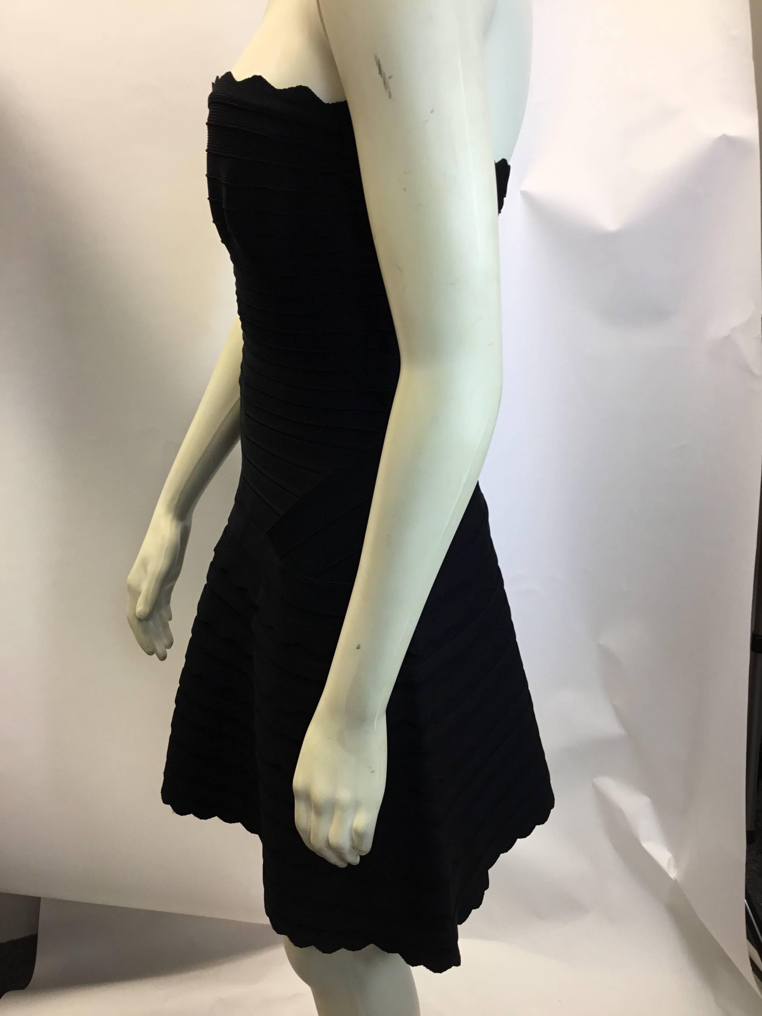 Women's Herve Leger Black Strapless Scalloped Dress For Sale
