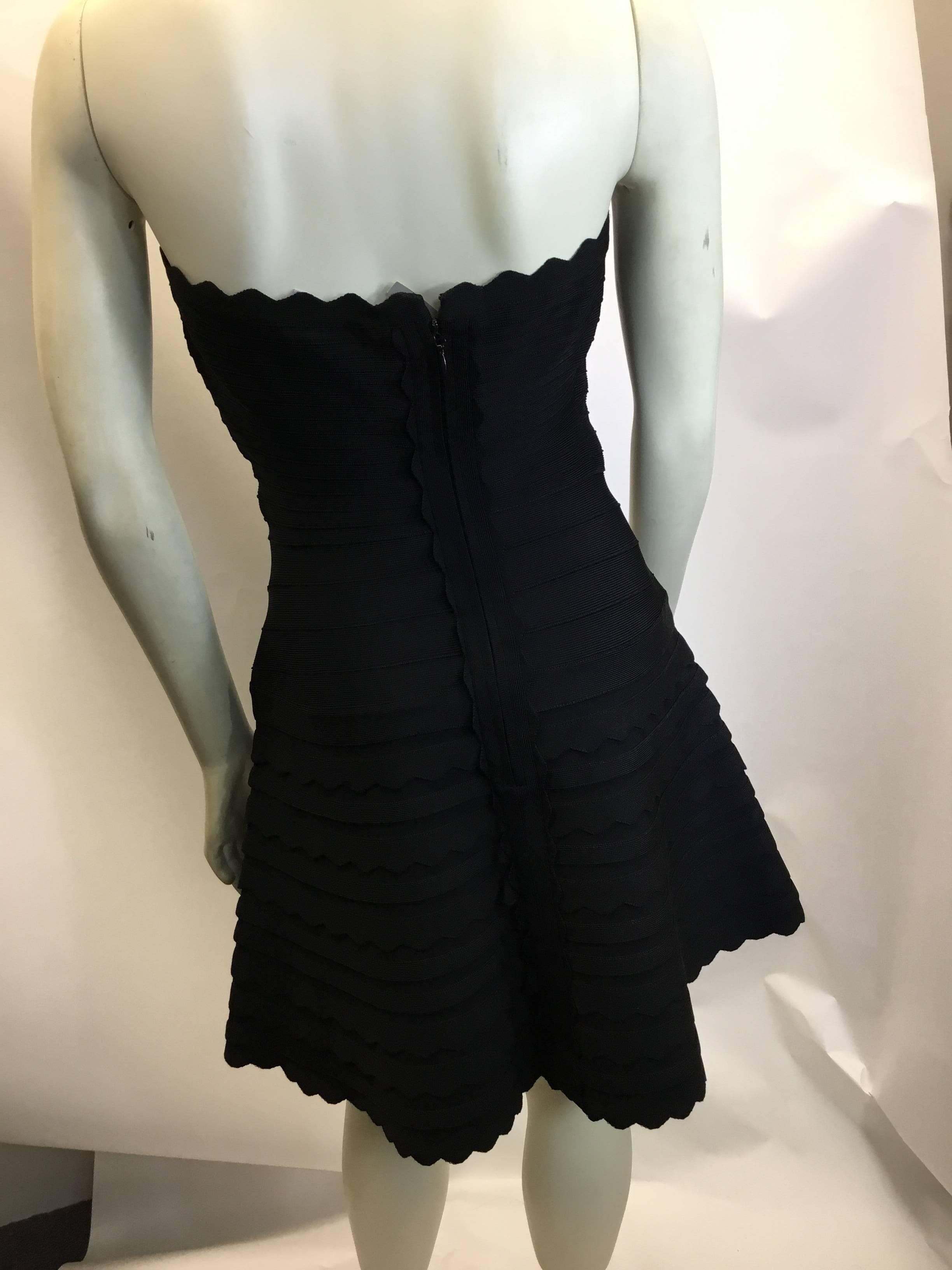 Herve Leger Black Strapless Scalloped Dress For Sale 1