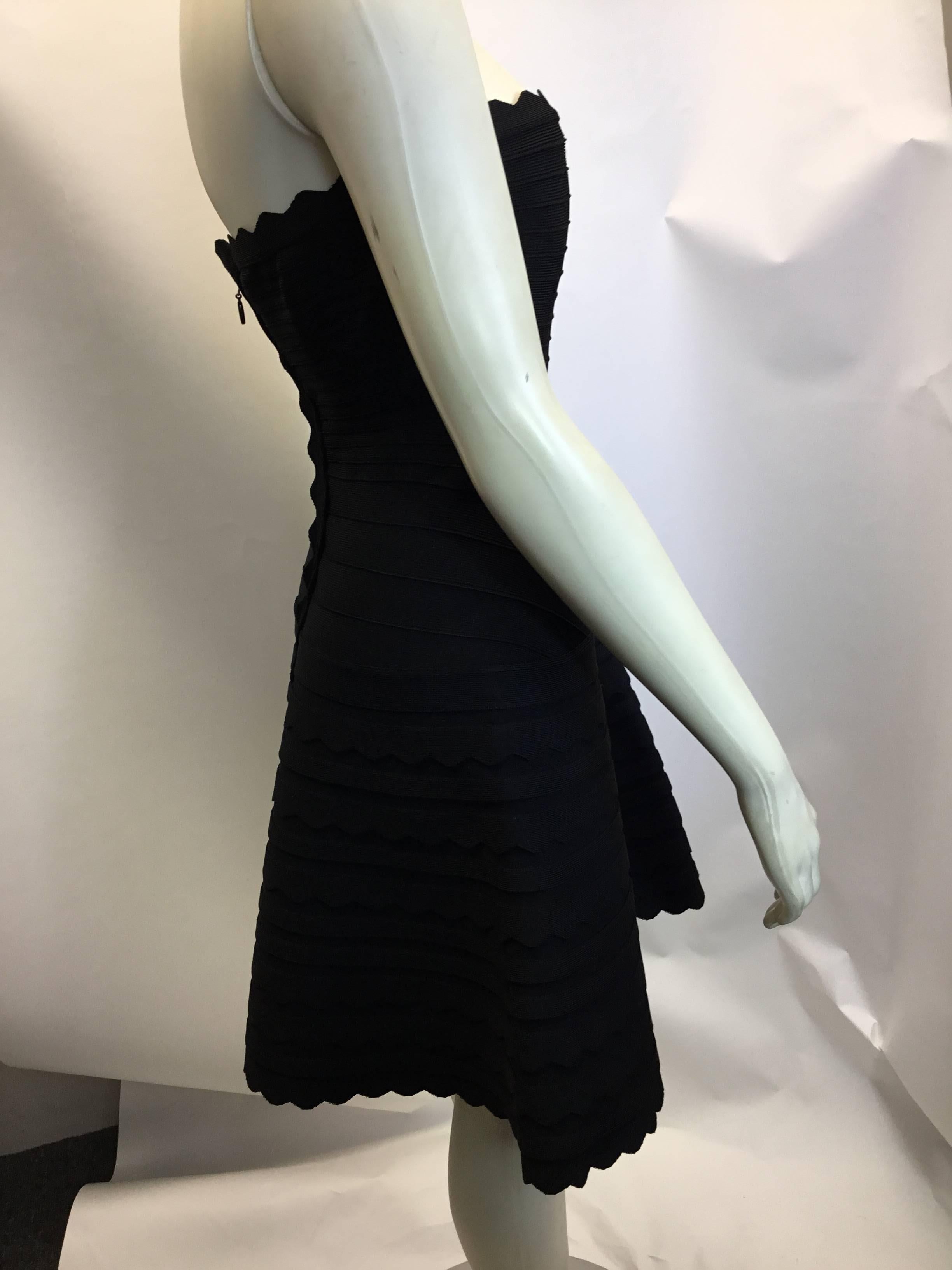 Herve Leger Black Strapless Scalloped Dress For Sale 2