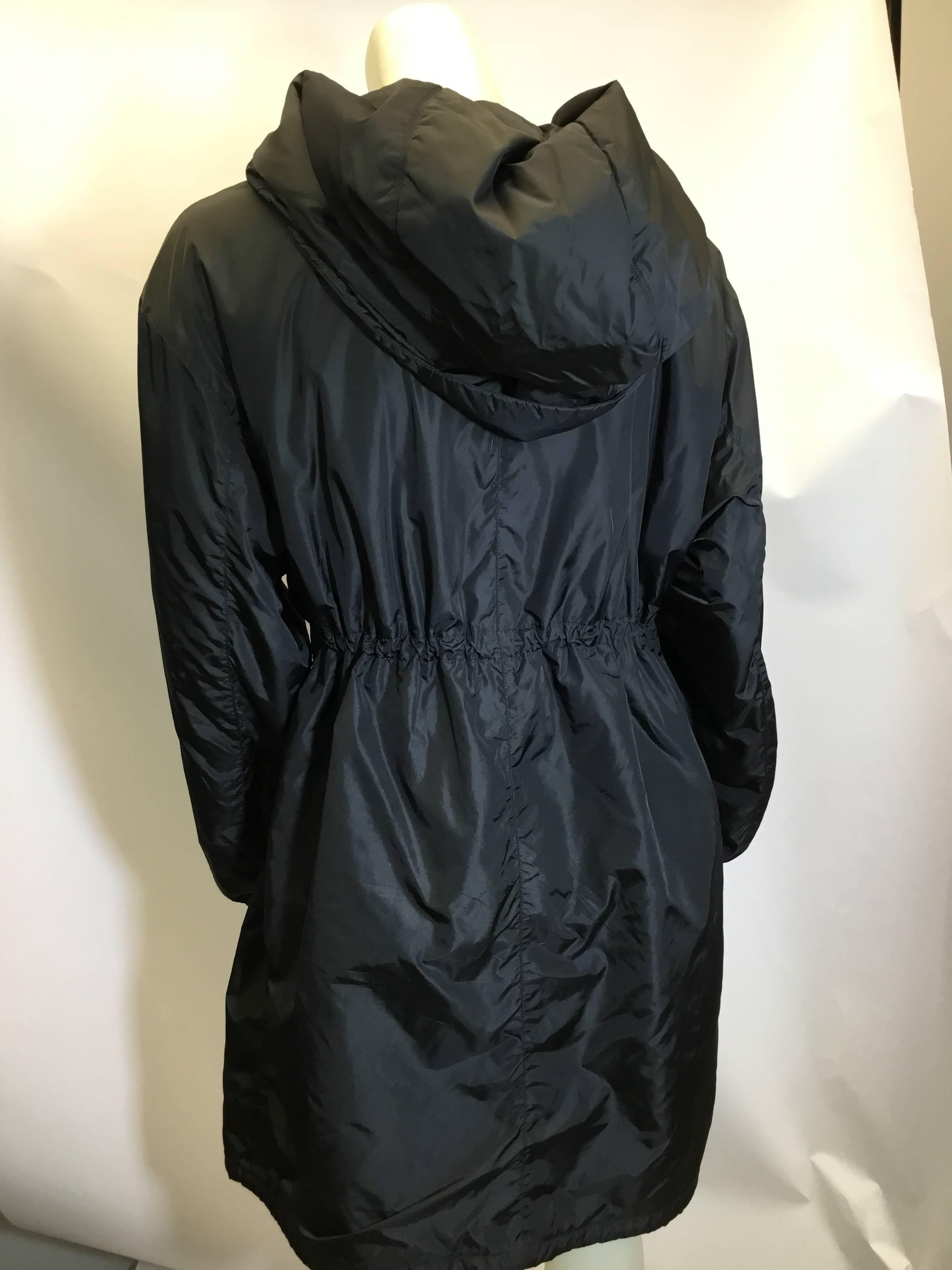 Prada Black Cinched Hooded Coat In Excellent Condition For Sale In Narberth, PA