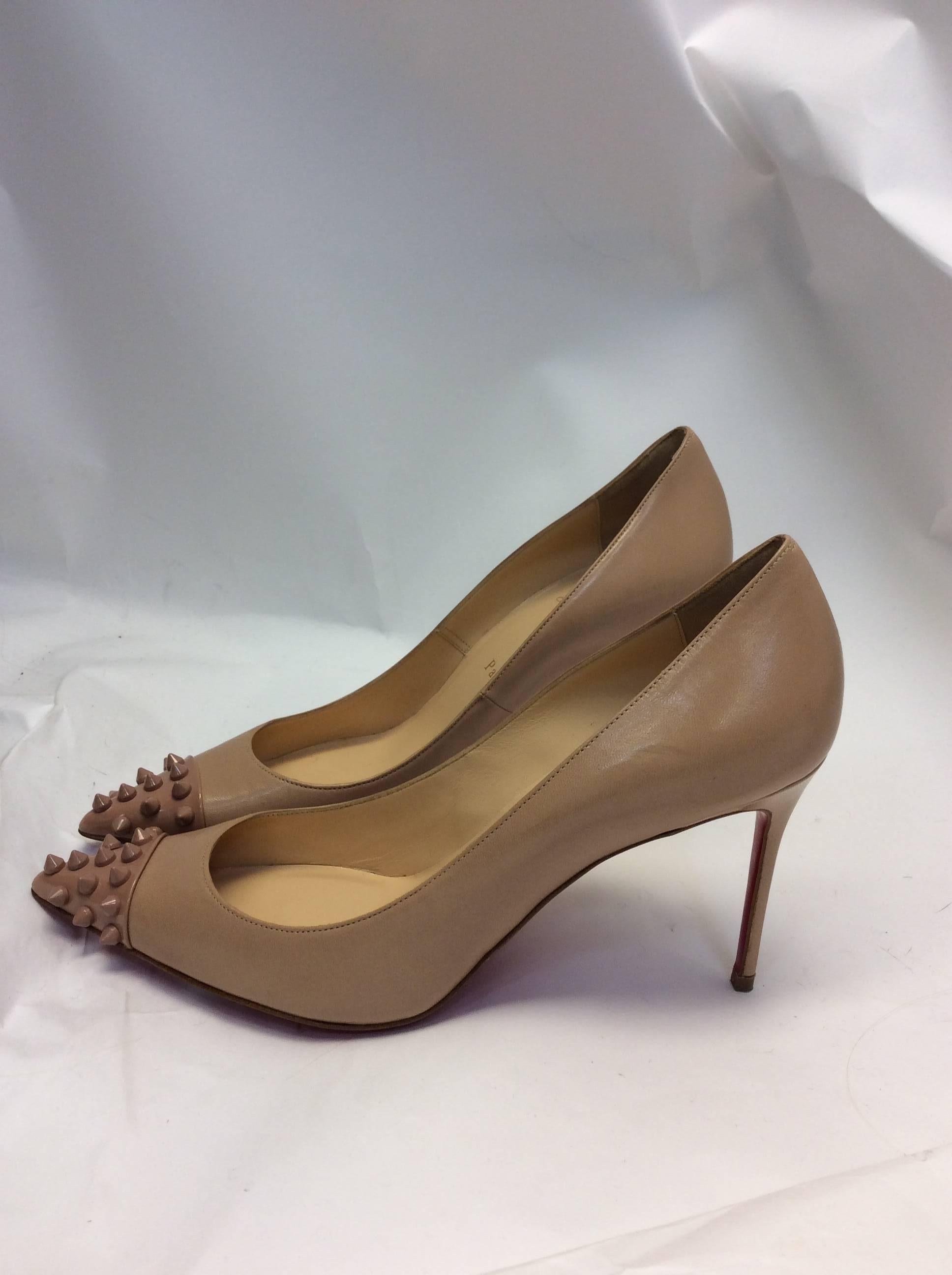 Brown Christian Louboutin New Nude Studded Stiletto For Sale
