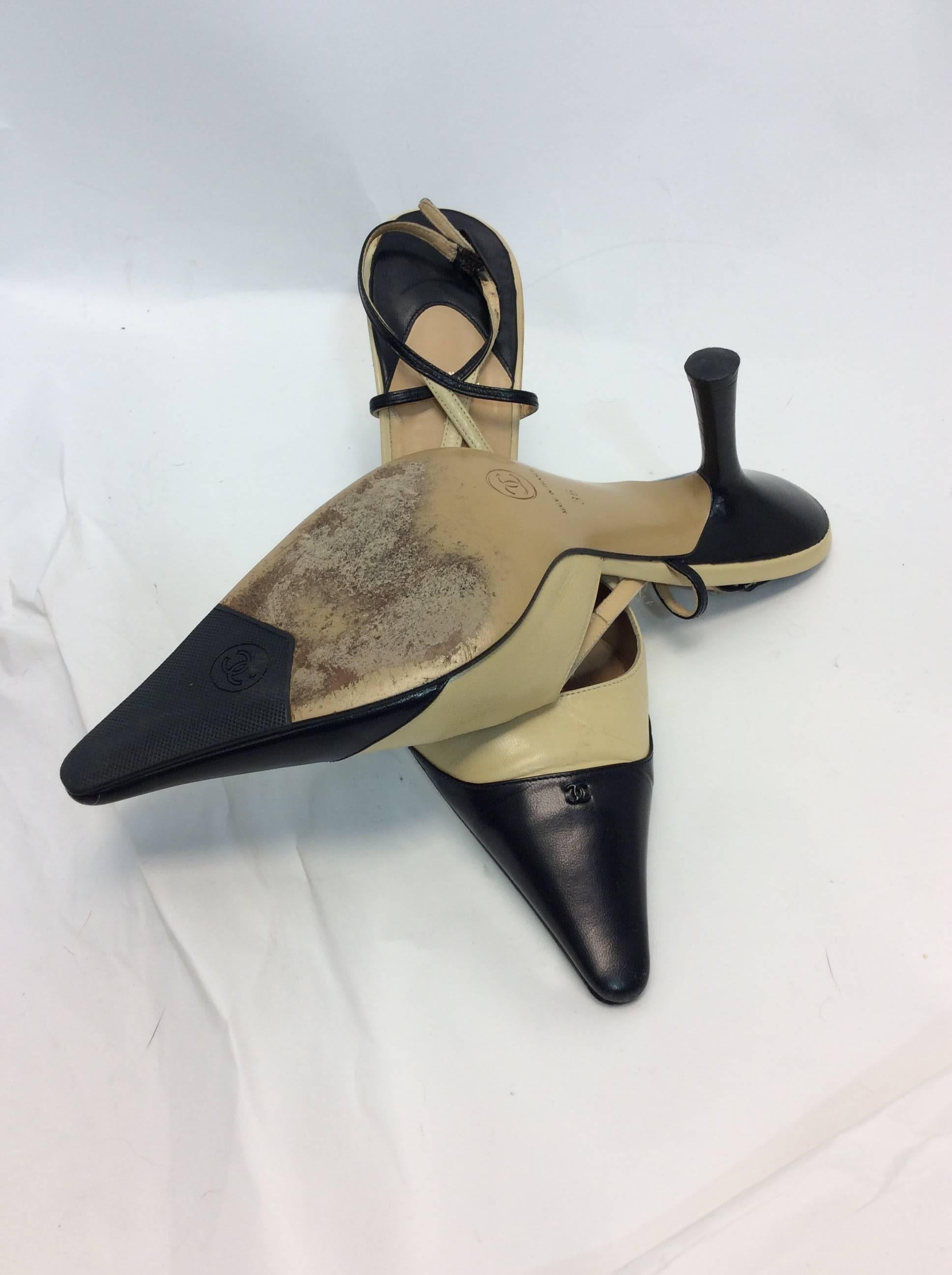 Women's Chanel Two Tone Leather Heels For Sale