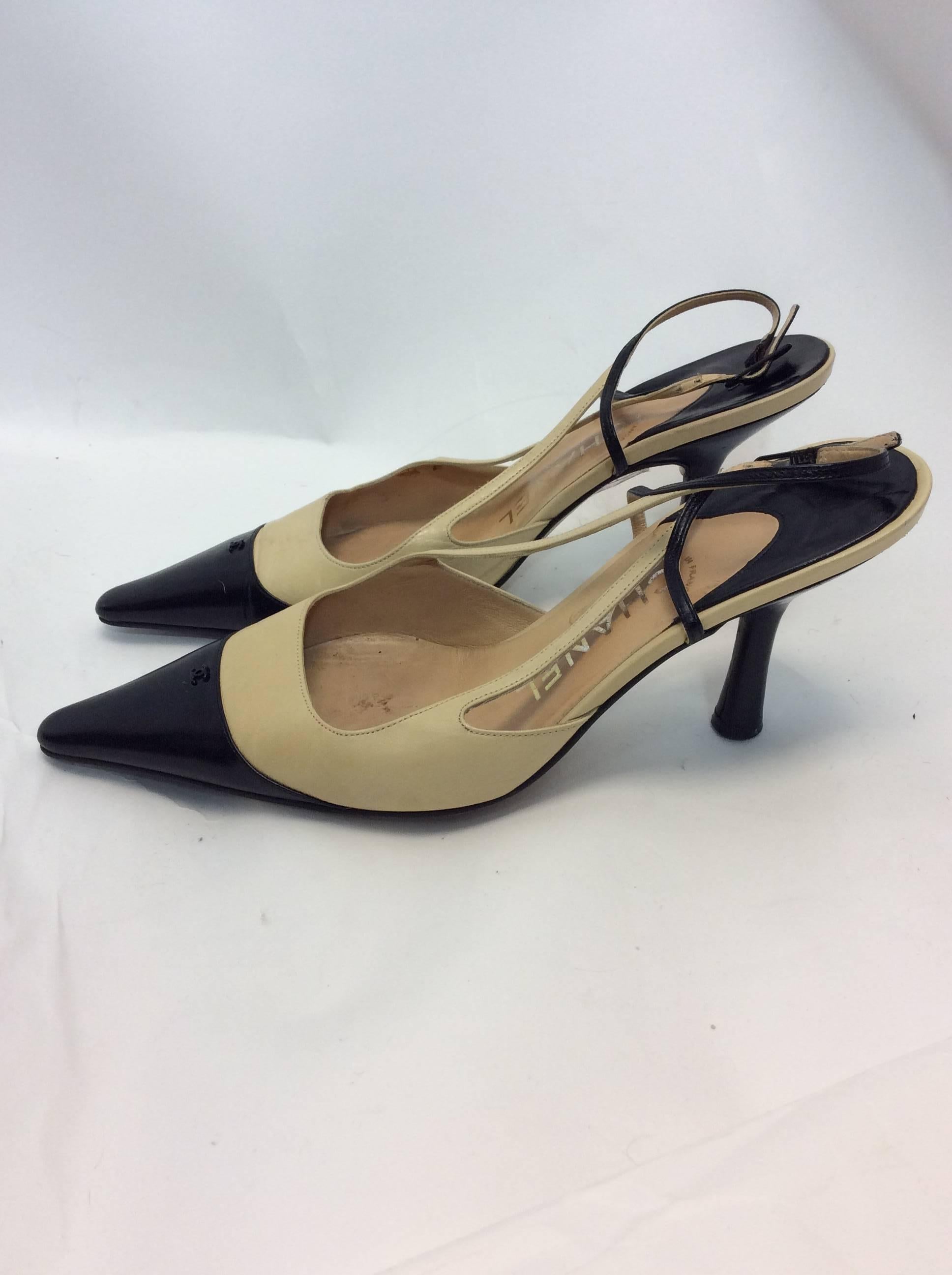 Brown Chanel Two Tone Leather Heels For Sale