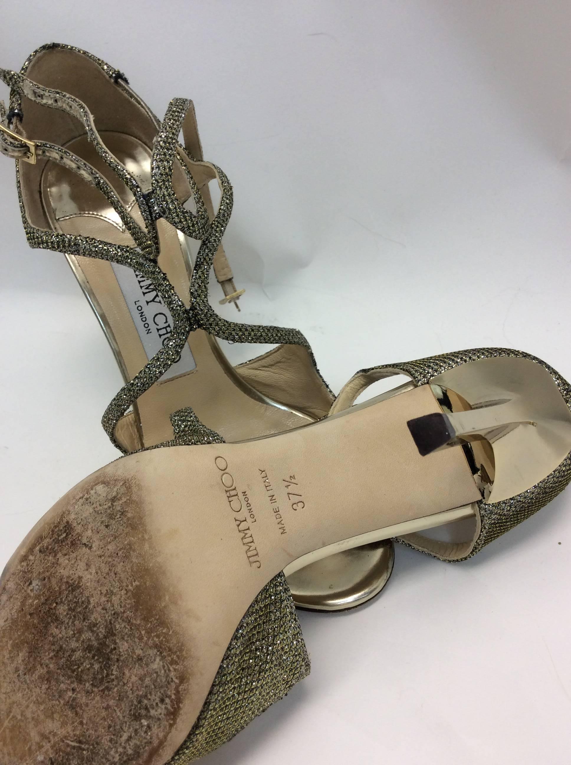 Jimmy Choo Glitter Strappy Heels In Excellent Condition For Sale In Narberth, PA