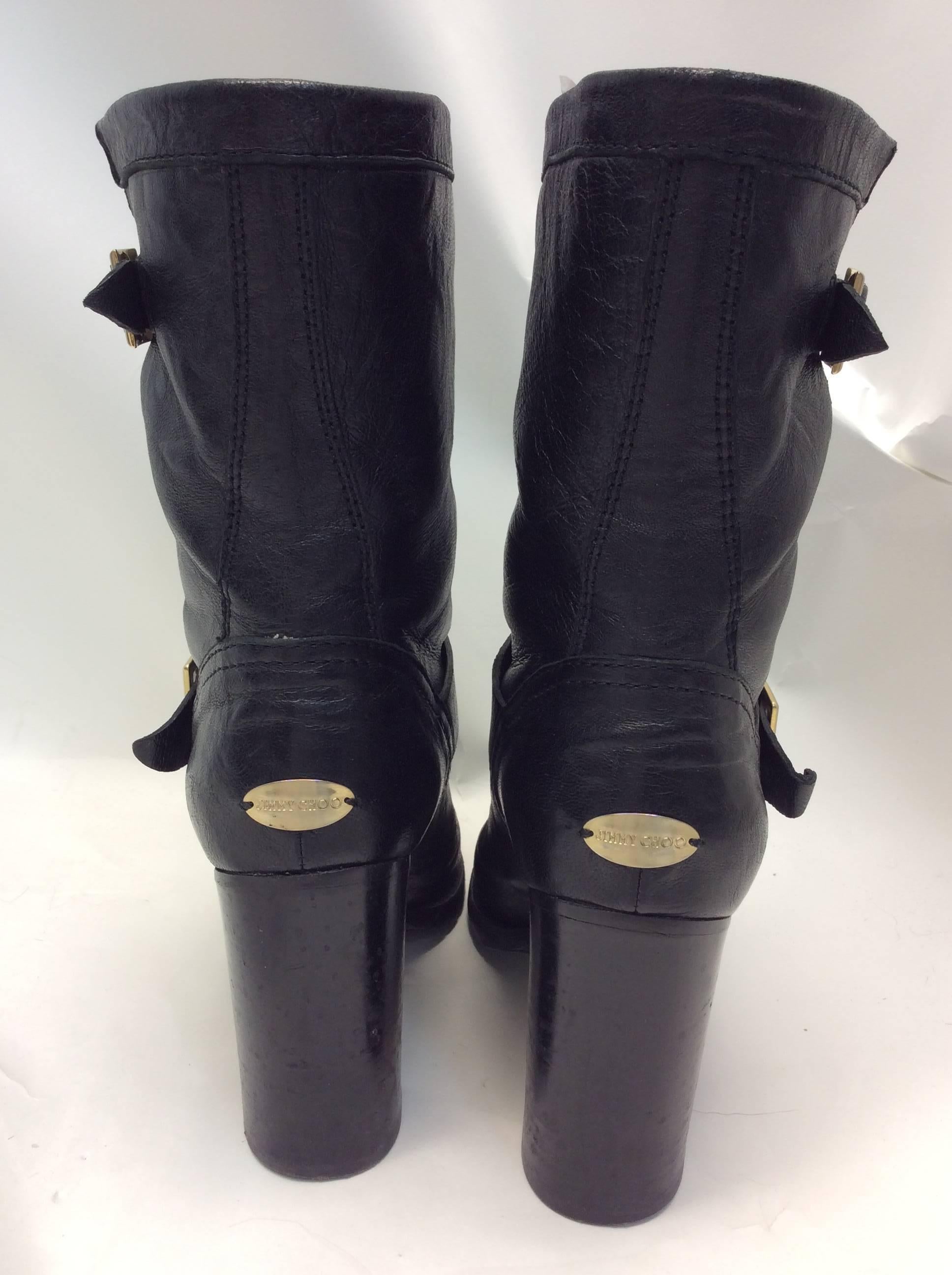 Jimmy Choo Black Leather Buckle Ankle Boots In Excellent Condition For Sale In Narberth, PA