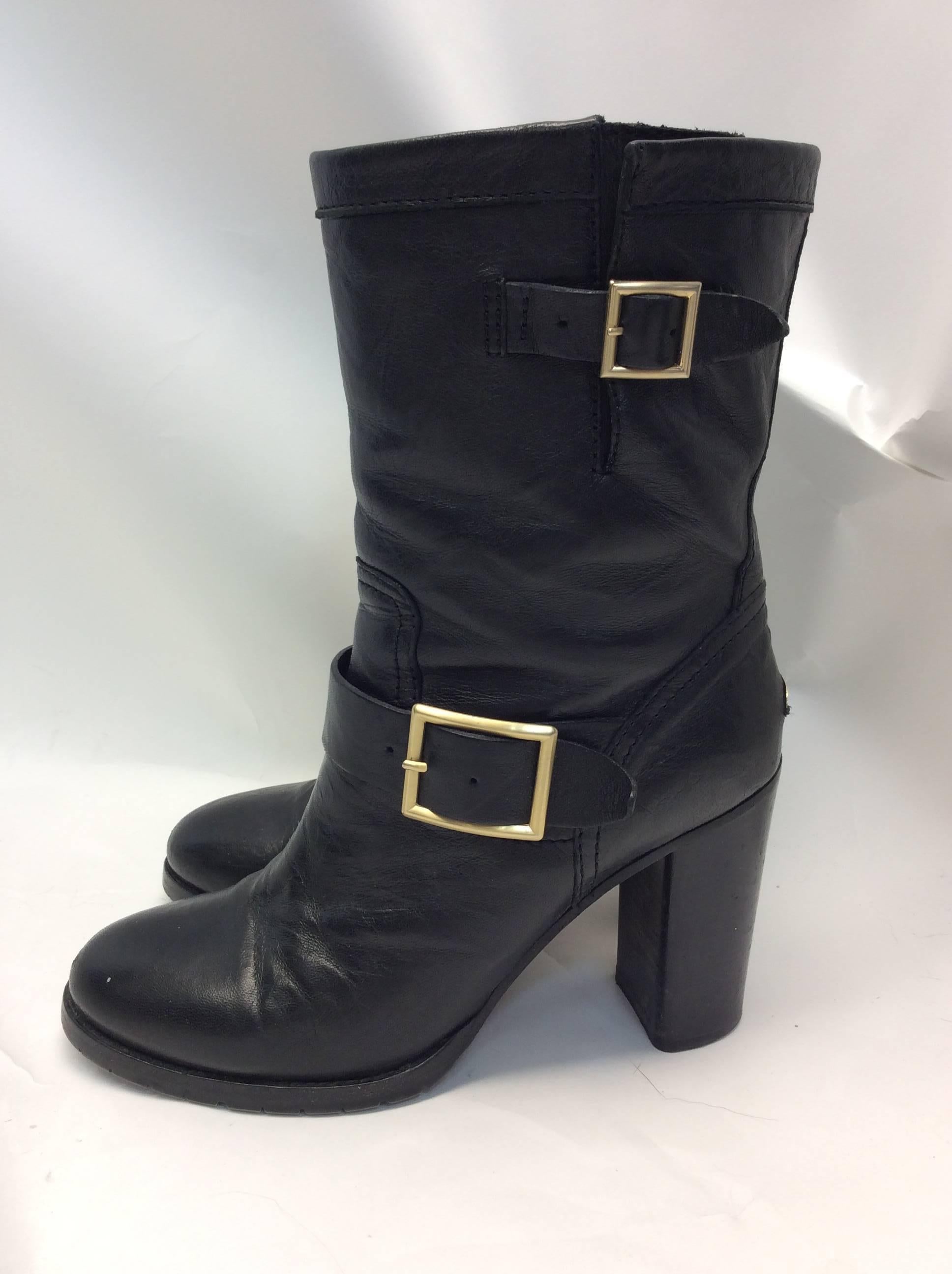 Women's Jimmy Choo Black Leather Buckle Ankle Boots For Sale