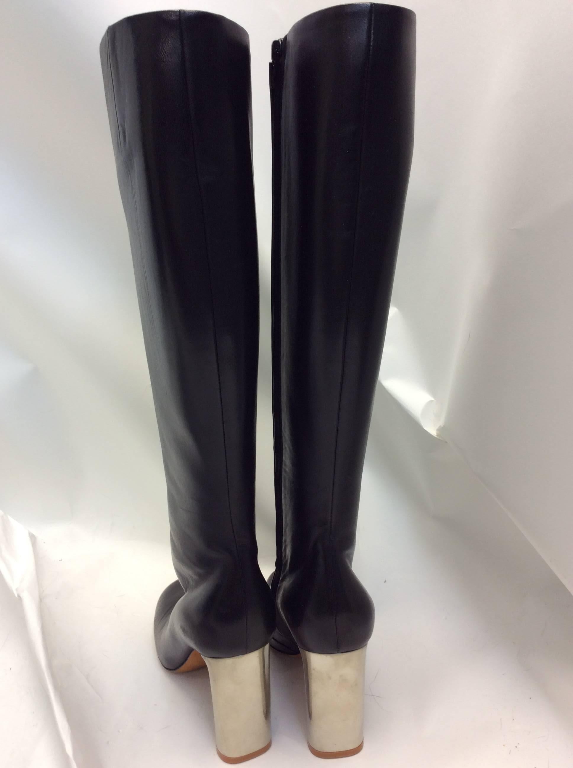 Celine Black Leather Knee High Boots In Excellent Condition For Sale In Narberth, PA