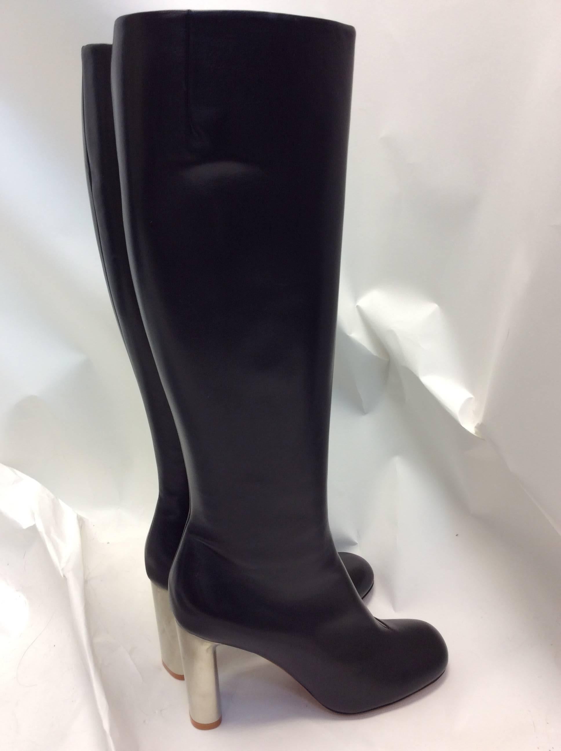 Women's Celine Black Leather Knee High Boots For Sale