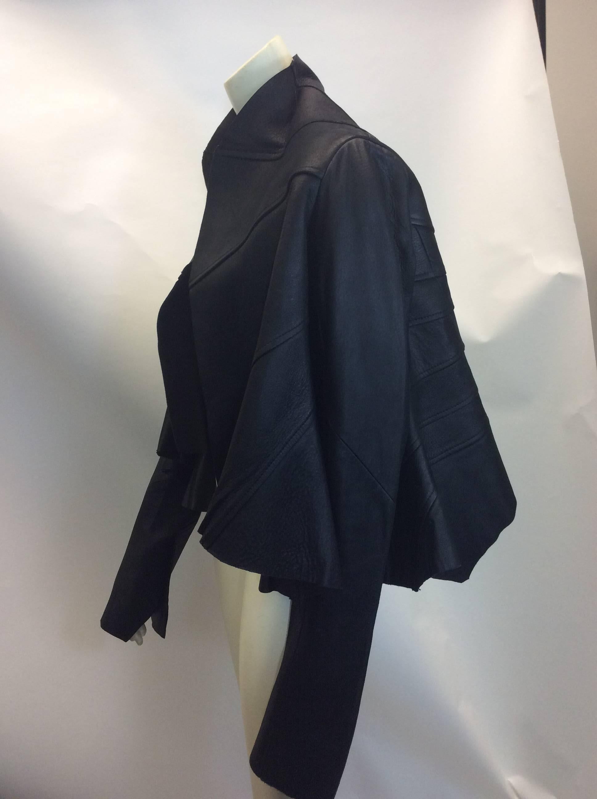 Rick Owens Leather Flared Cropped Black Jacket In Excellent Condition For Sale In Narberth, PA