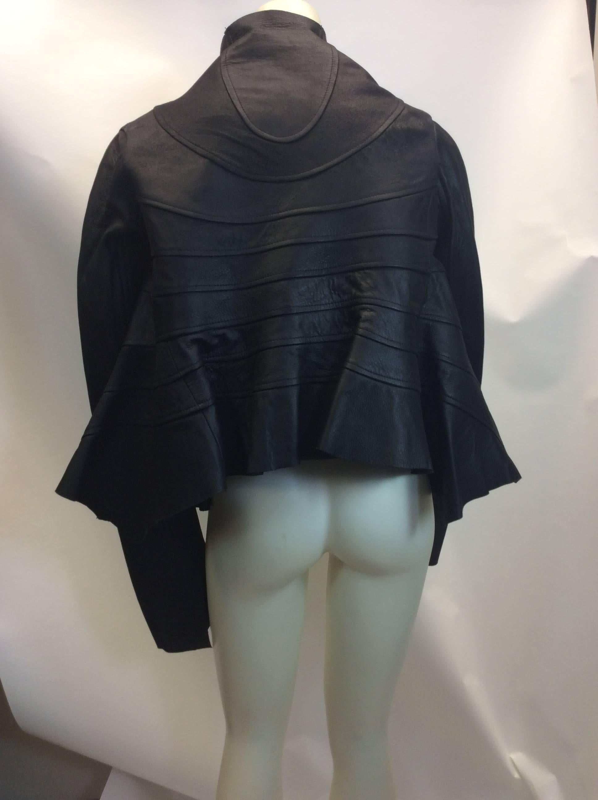 Women's Rick Owens Leather Flared Cropped Black Jacket For Sale