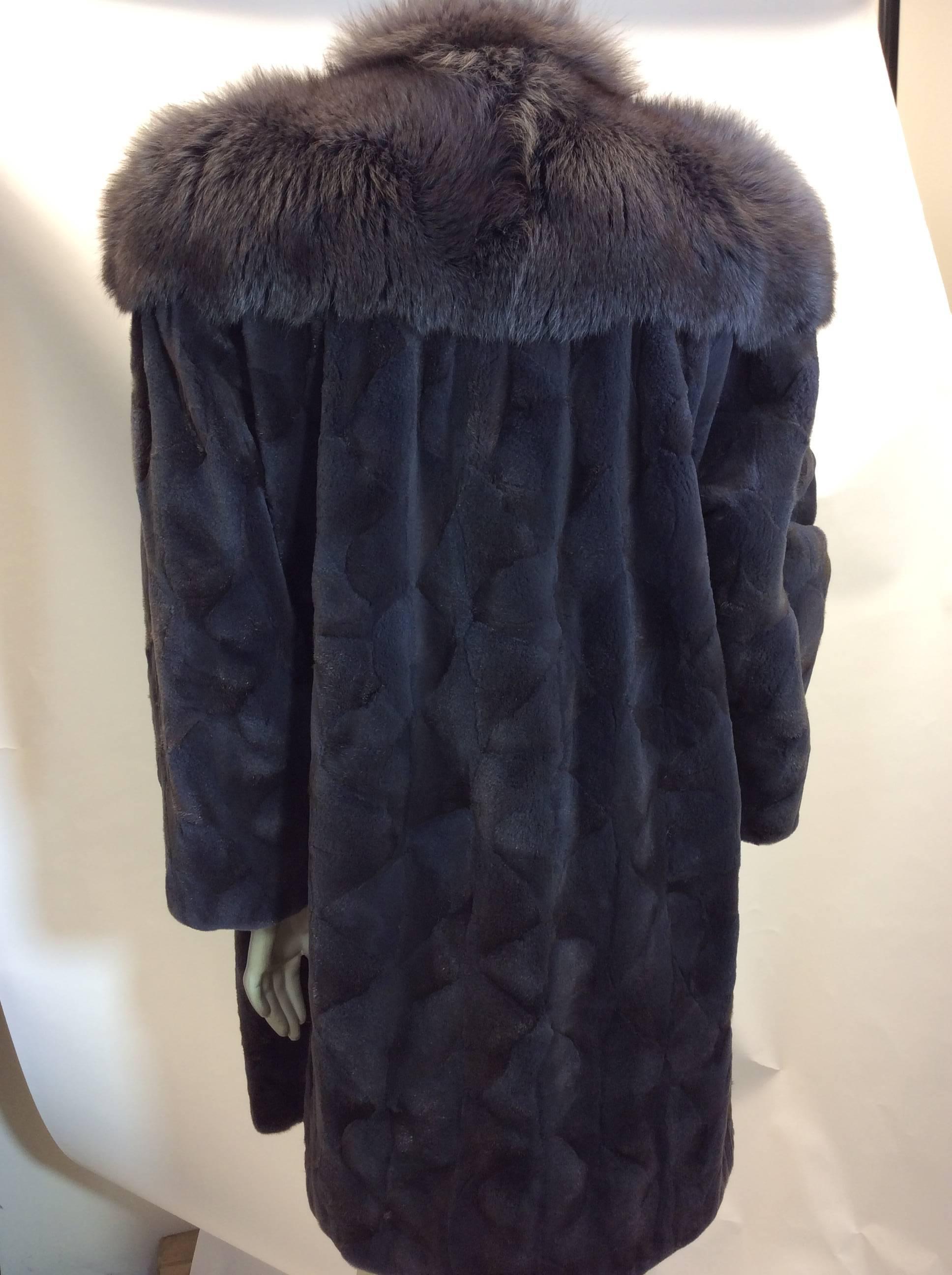 Women's Siberian Gray Sheared Beaver Coat with Fox Trim For Sale