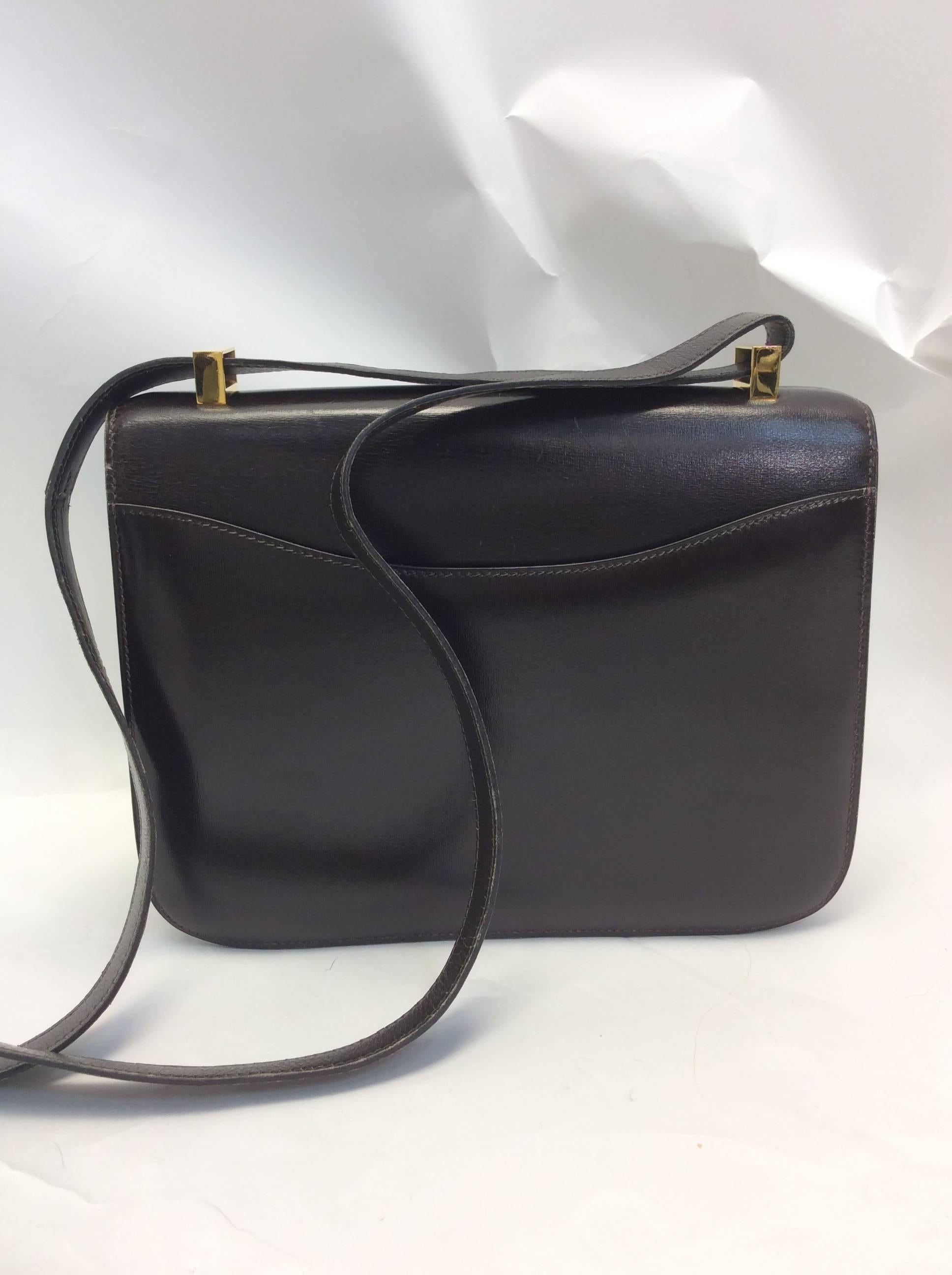 Black Hermes Vintage Brown Box Constance Crossbody Bag  For Sale