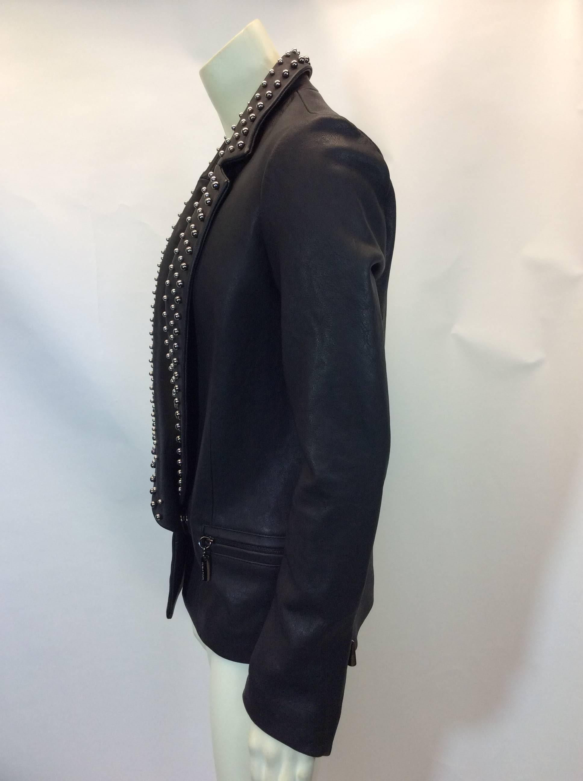 Thomas Wylde Leather Studded Black Blazer In Excellent Condition For Sale In Narberth, PA