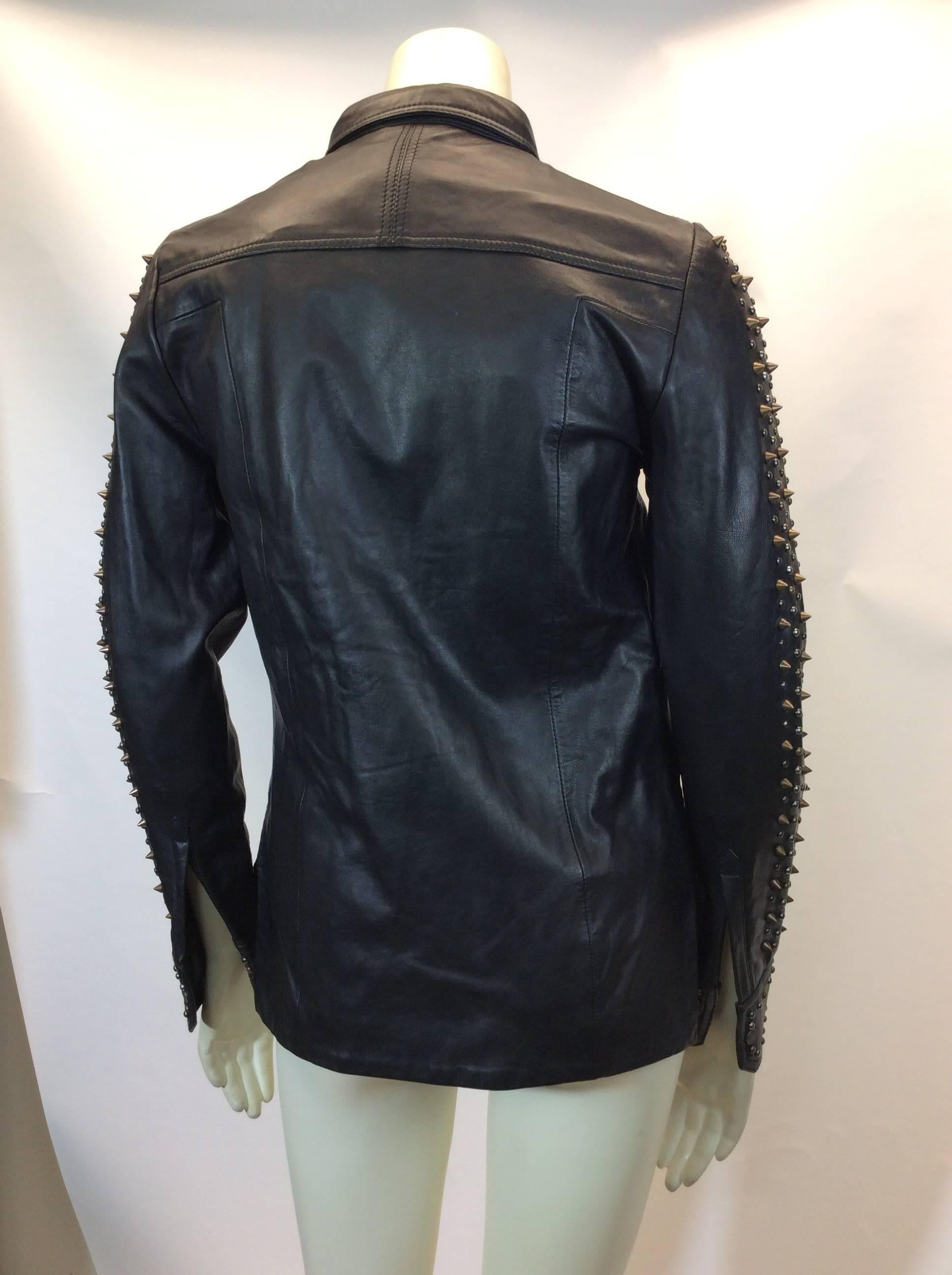 Zadig & Voltaire NWT Leather Snap Button Down Embellished Top In New Condition For Sale In Narberth, PA