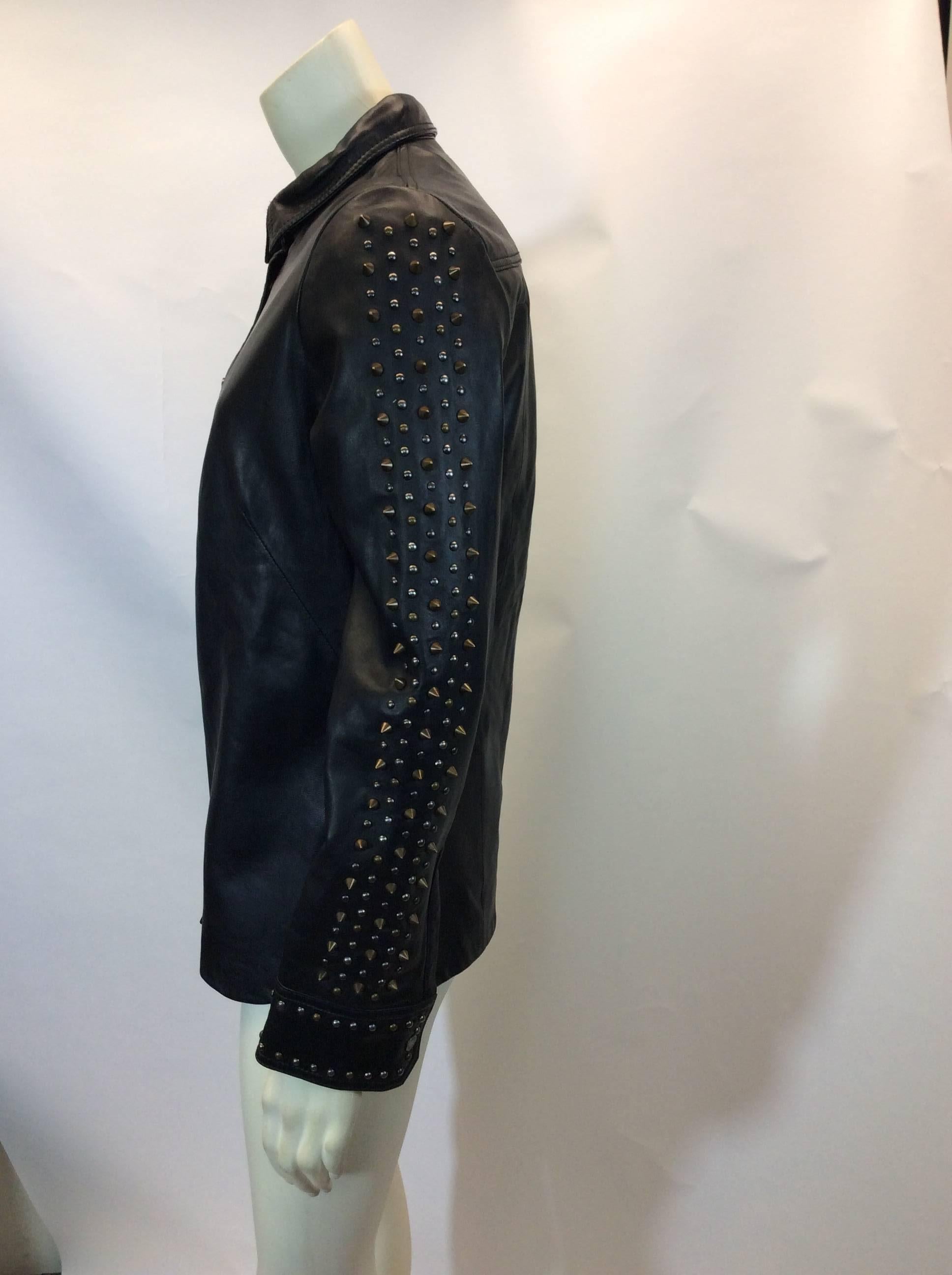 Black Zadig & Voltaire NWT Leather Snap Button Down Embellished Top For Sale
