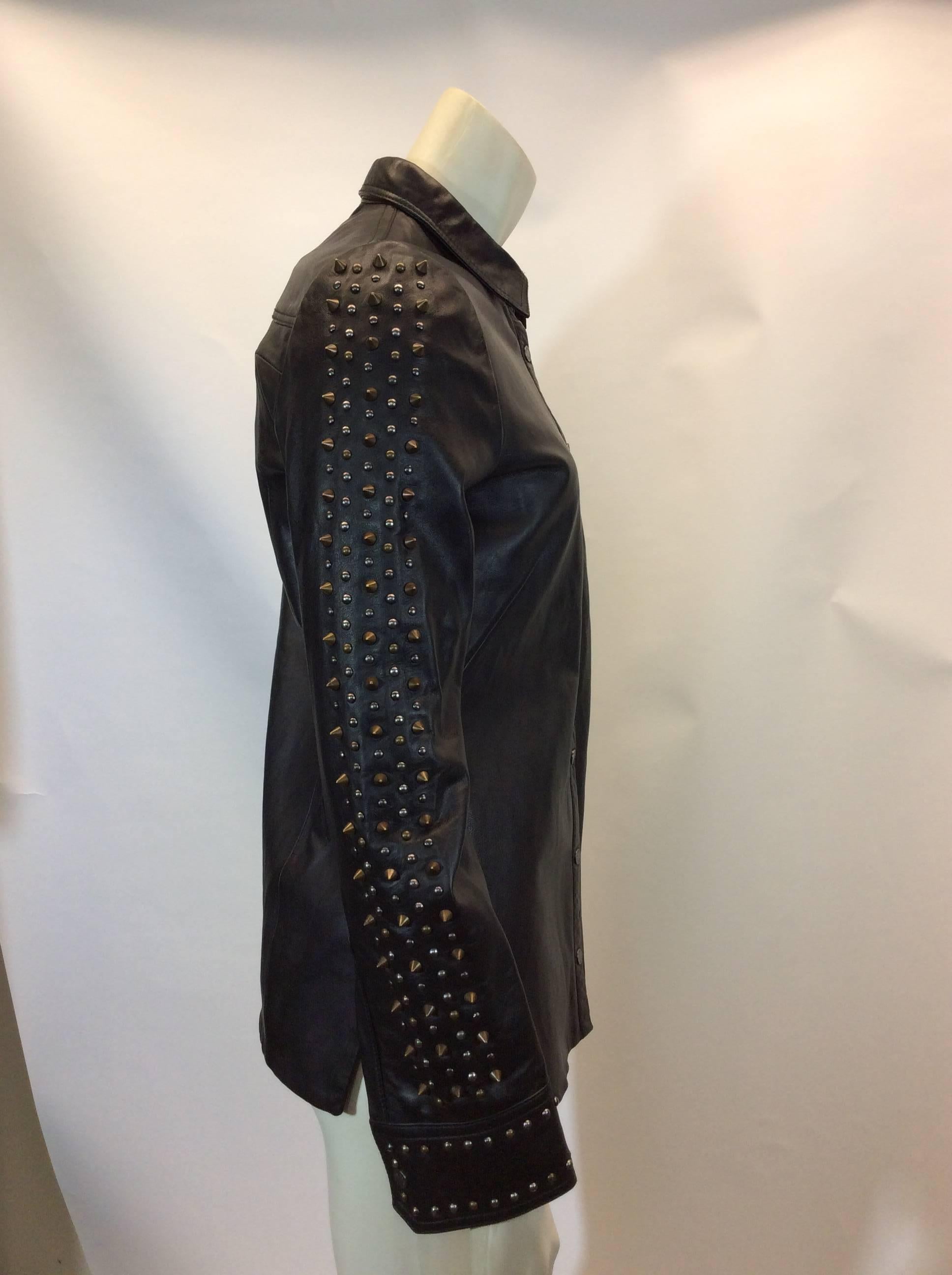 Women's Zadig & Voltaire NWT Leather Snap Button Down Embellished Top For Sale