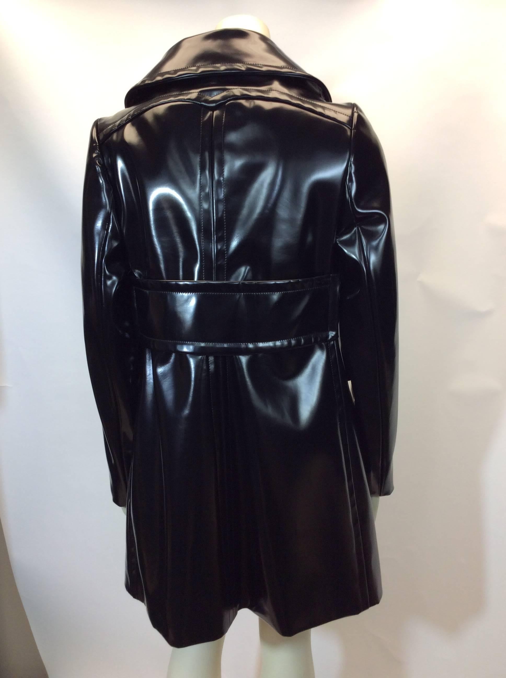 Prada Black Patent Rain Coat With Removable Wool Collar In Excellent Condition For Sale In Narberth, PA