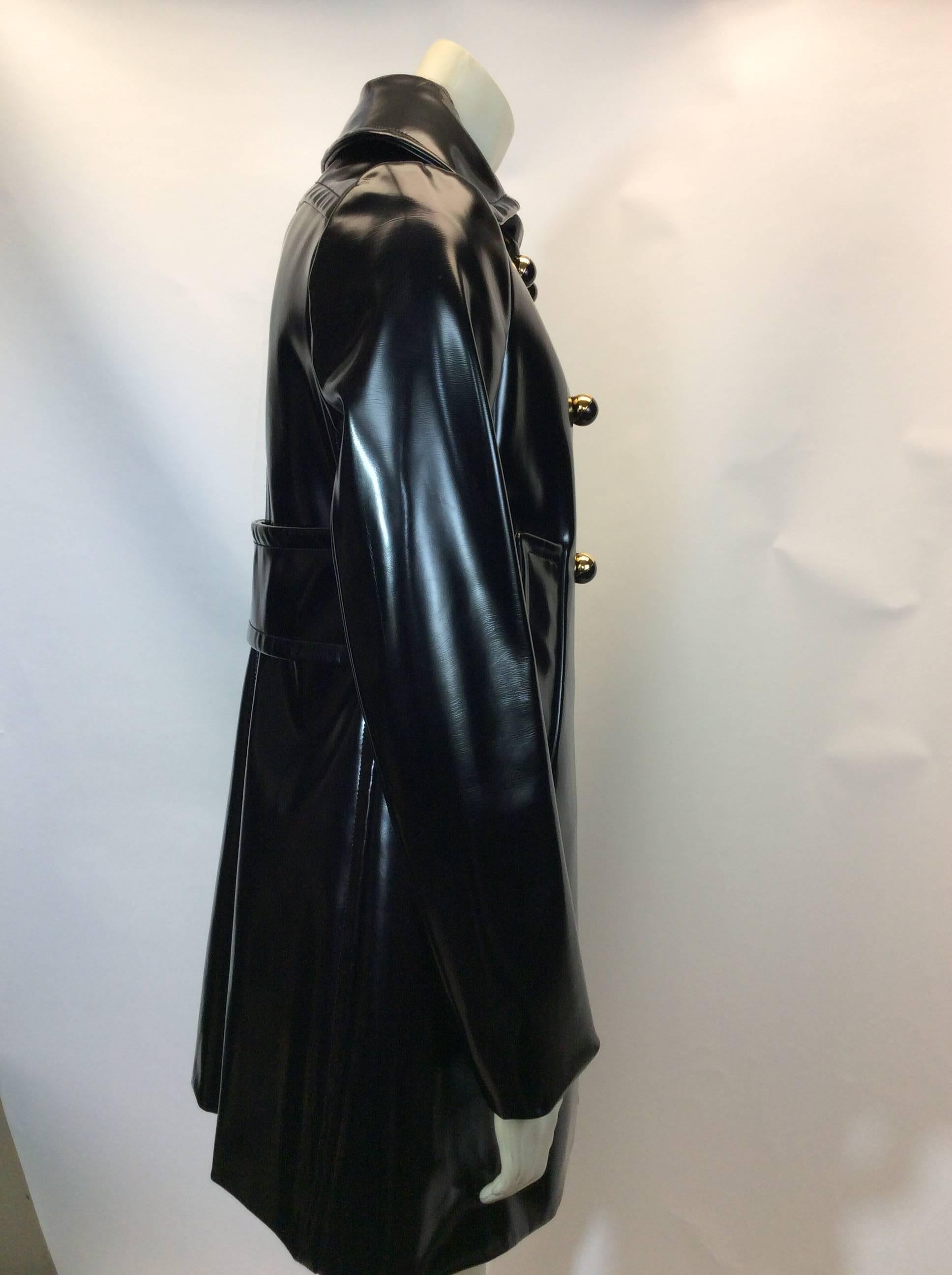 Women's Prada Black Patent Rain Coat With Removable Wool Collar For Sale