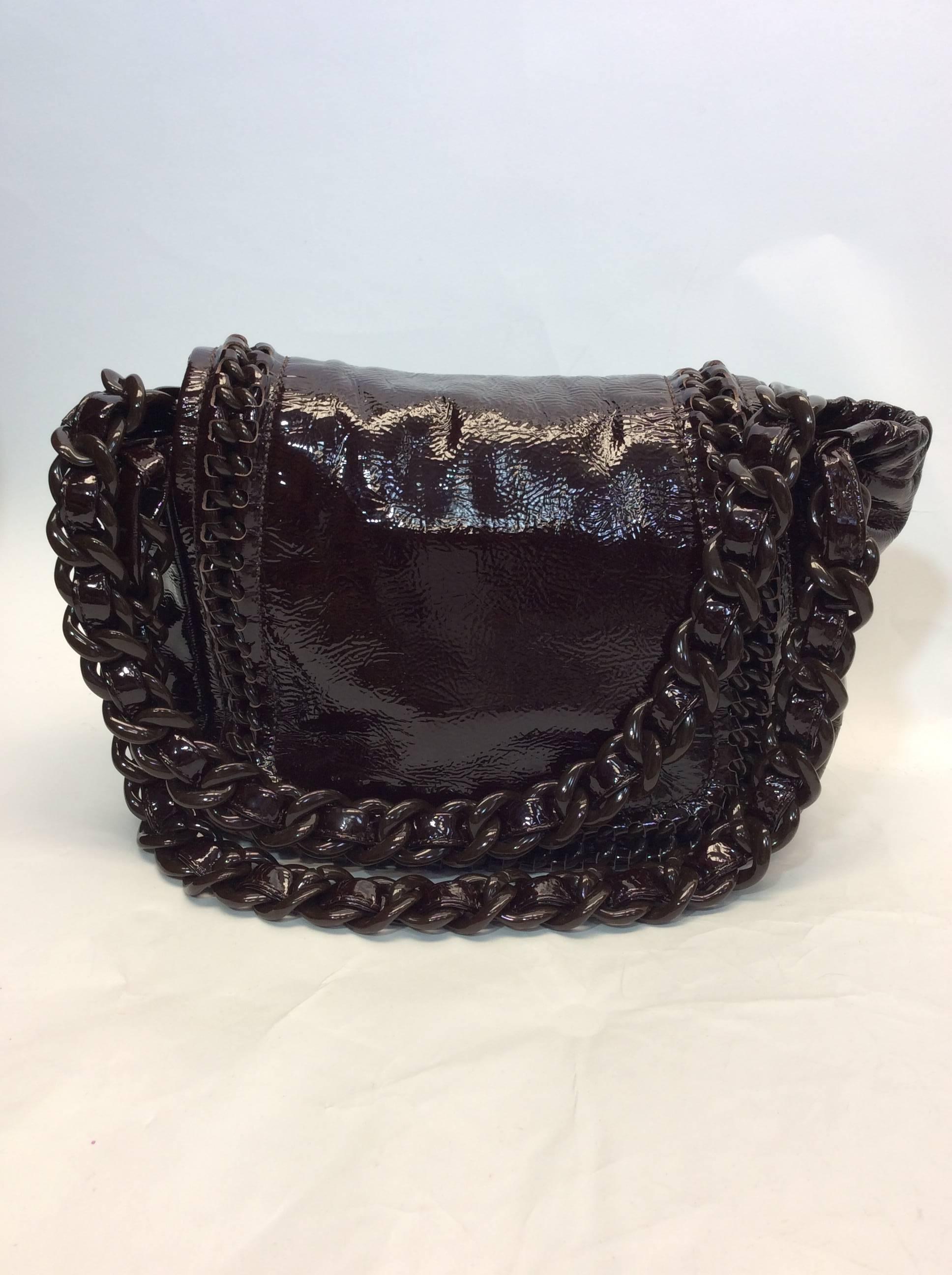 Chanel Chocolate Patent Leather Flap Bag  In Excellent Condition For Sale In Narberth, PA
