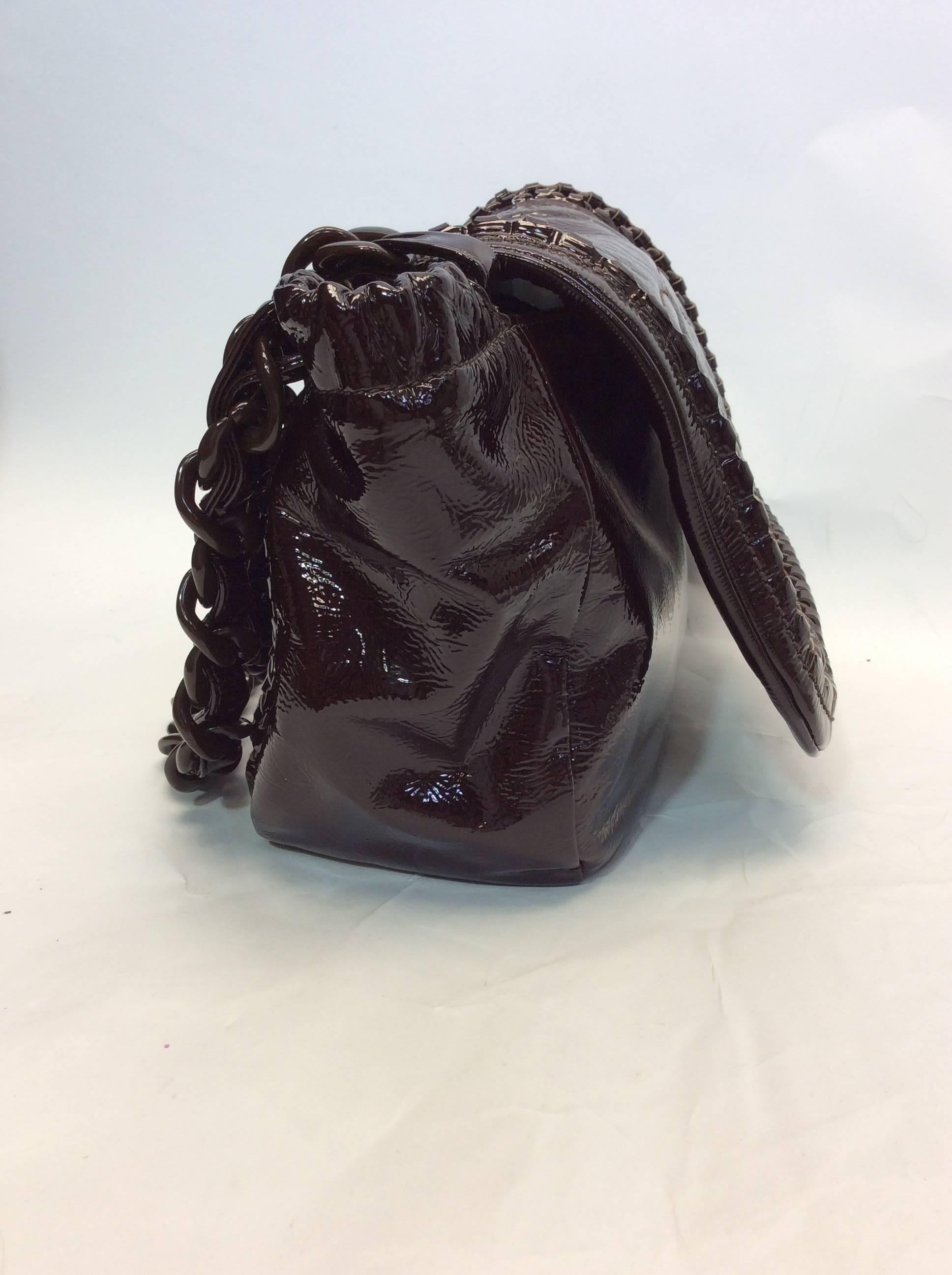 Women's Chanel Chocolate Patent Leather Flap Bag  For Sale