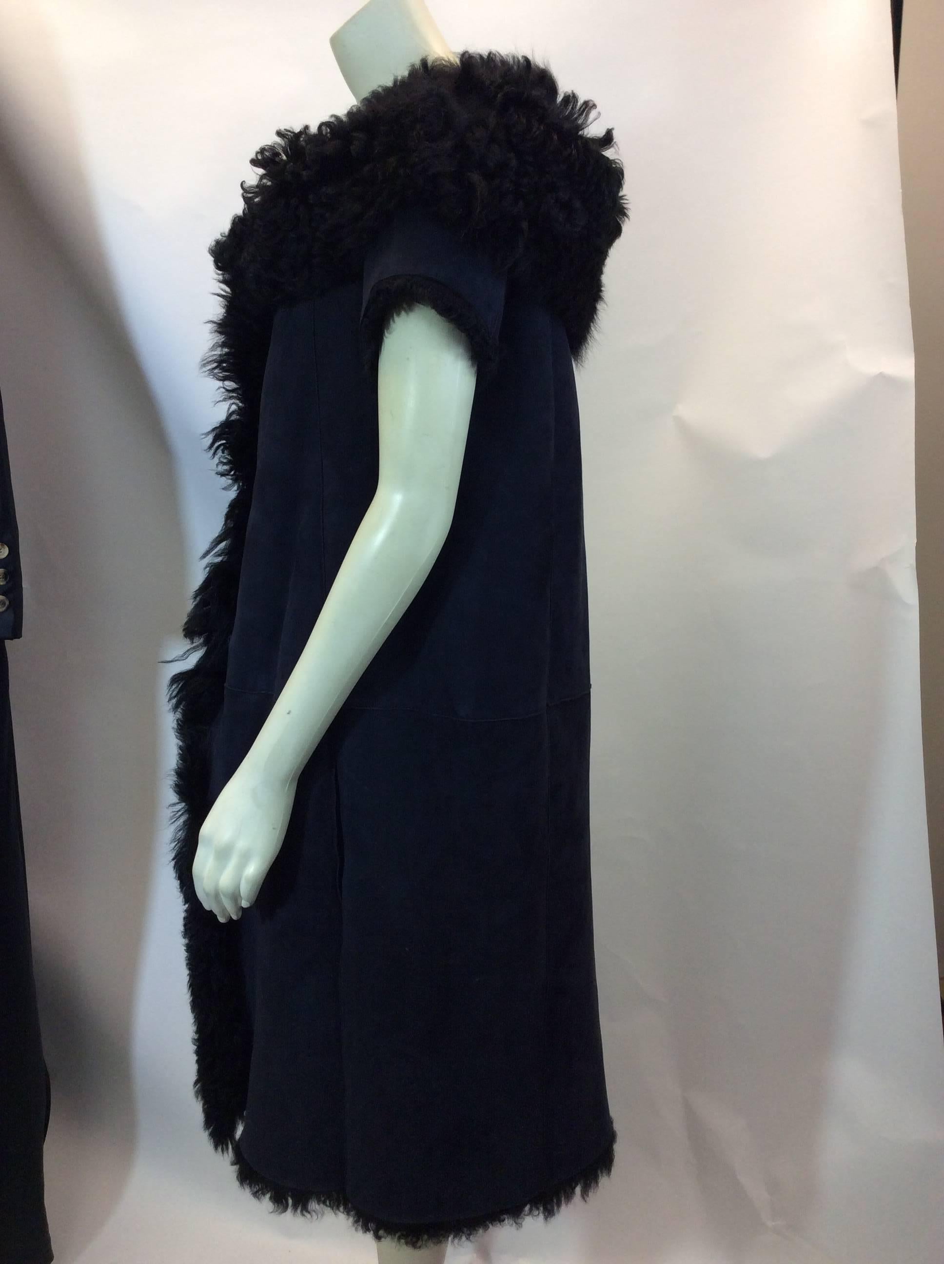 Marni Navy & Black Long Shearling Cap Sleeve Coat In Excellent Condition For Sale In Narberth, PA