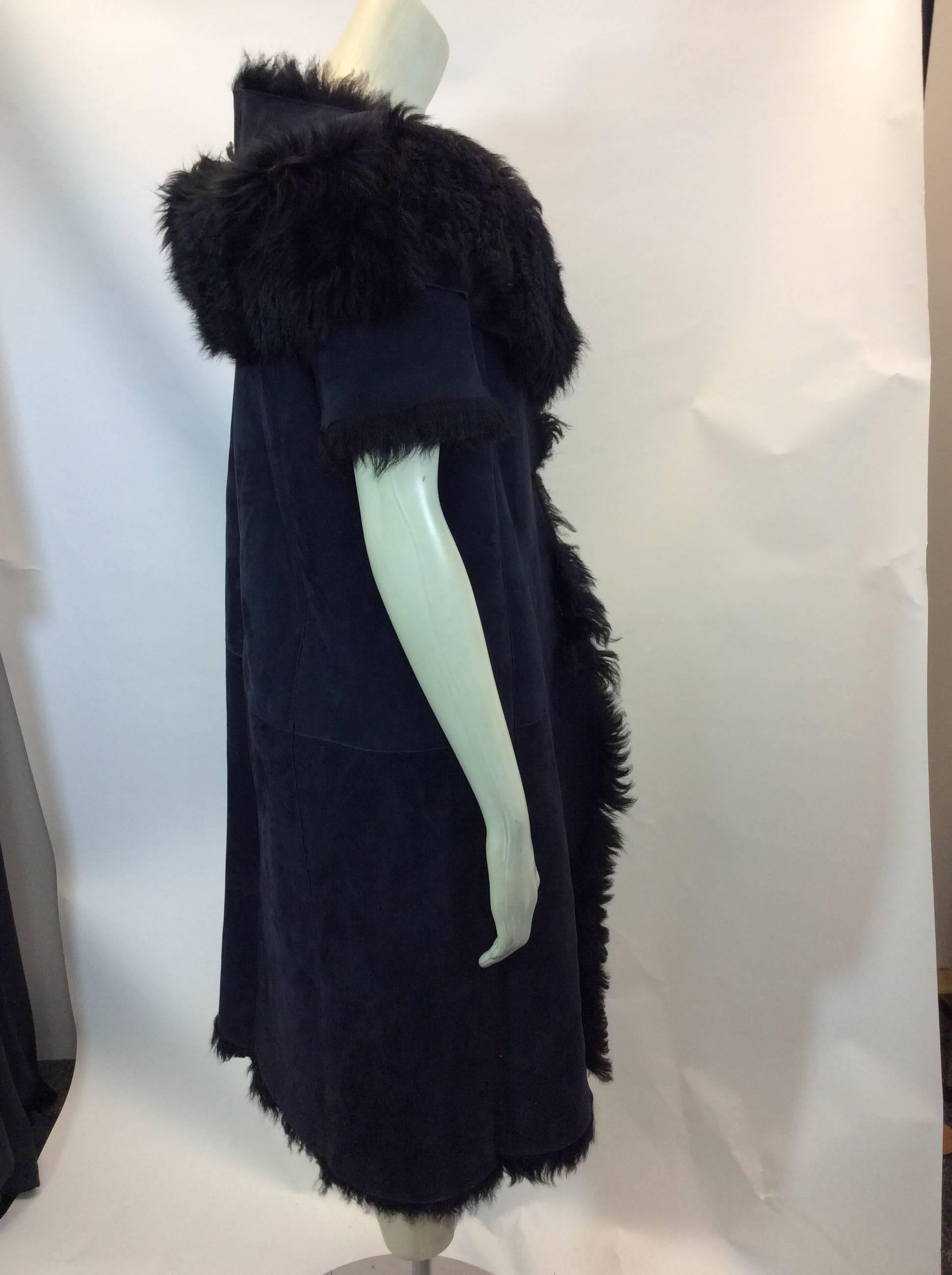 Marni Navy & Black Long Shearling Cap Sleeve Coat For Sale 1