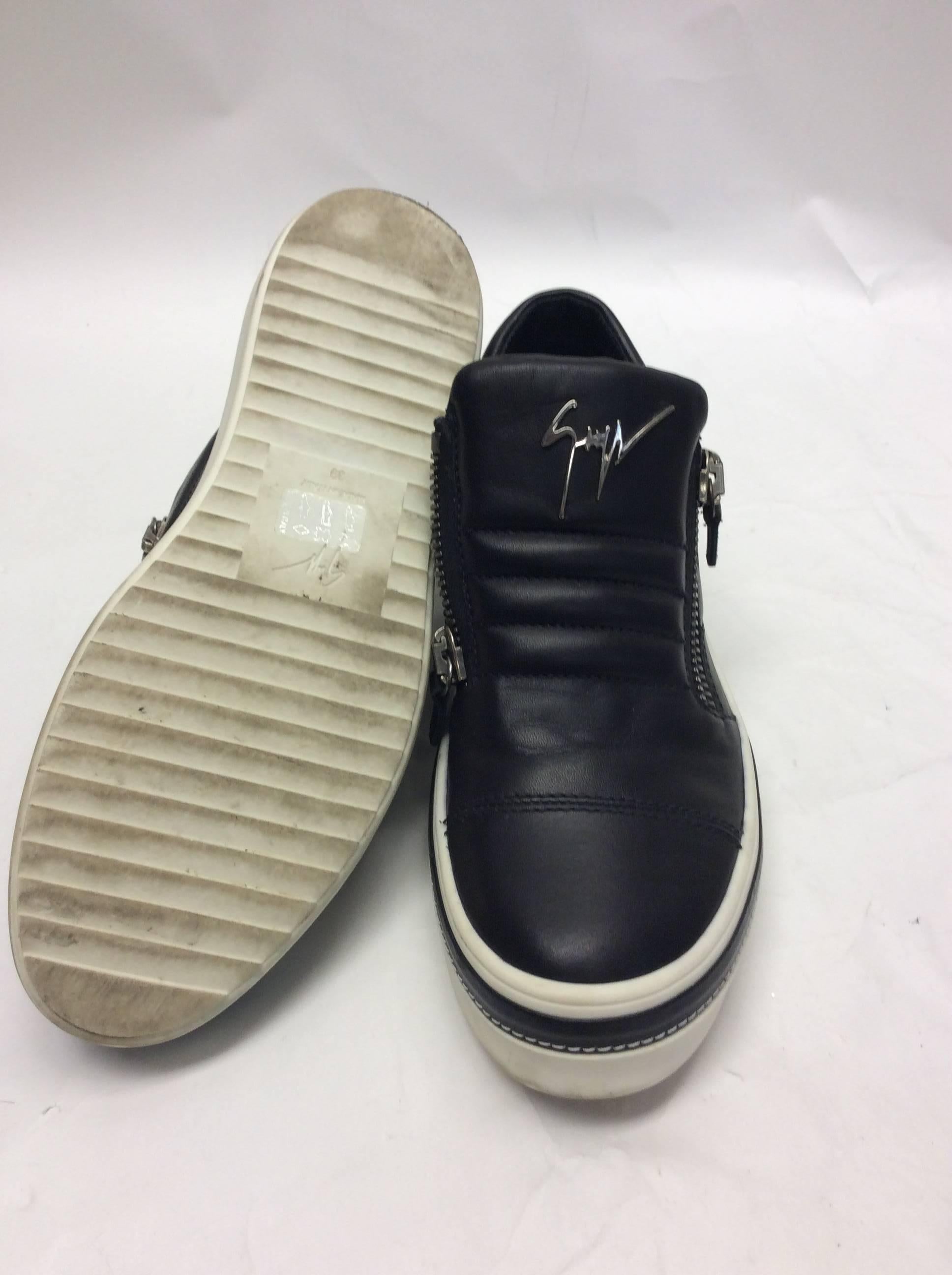 Giuseppe Zanotti Black Leather Slip On Sneaker For Sale 2
