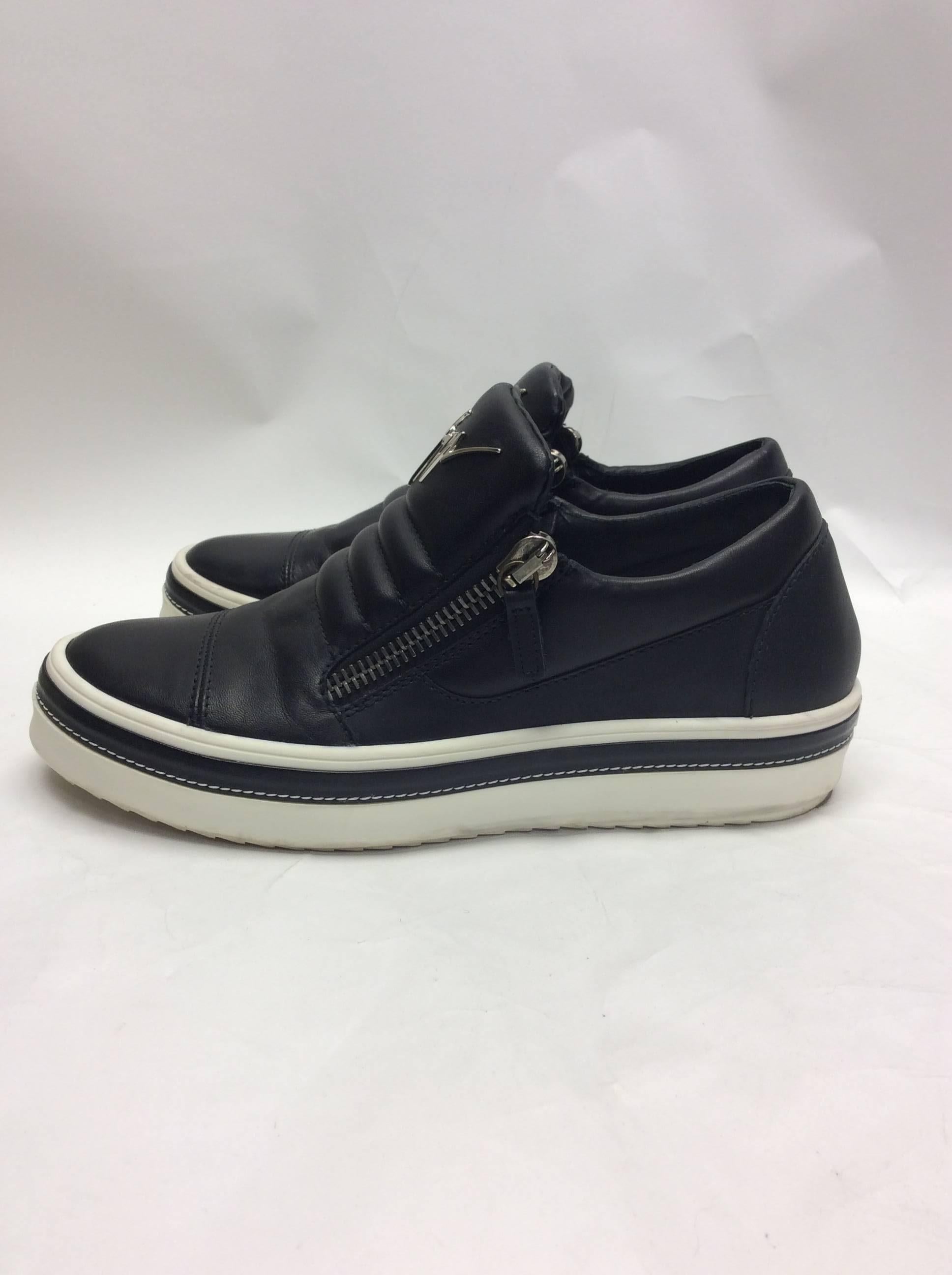 Giuseppe Zanotti Black Leather Slip On Sneaker For Sale 1
