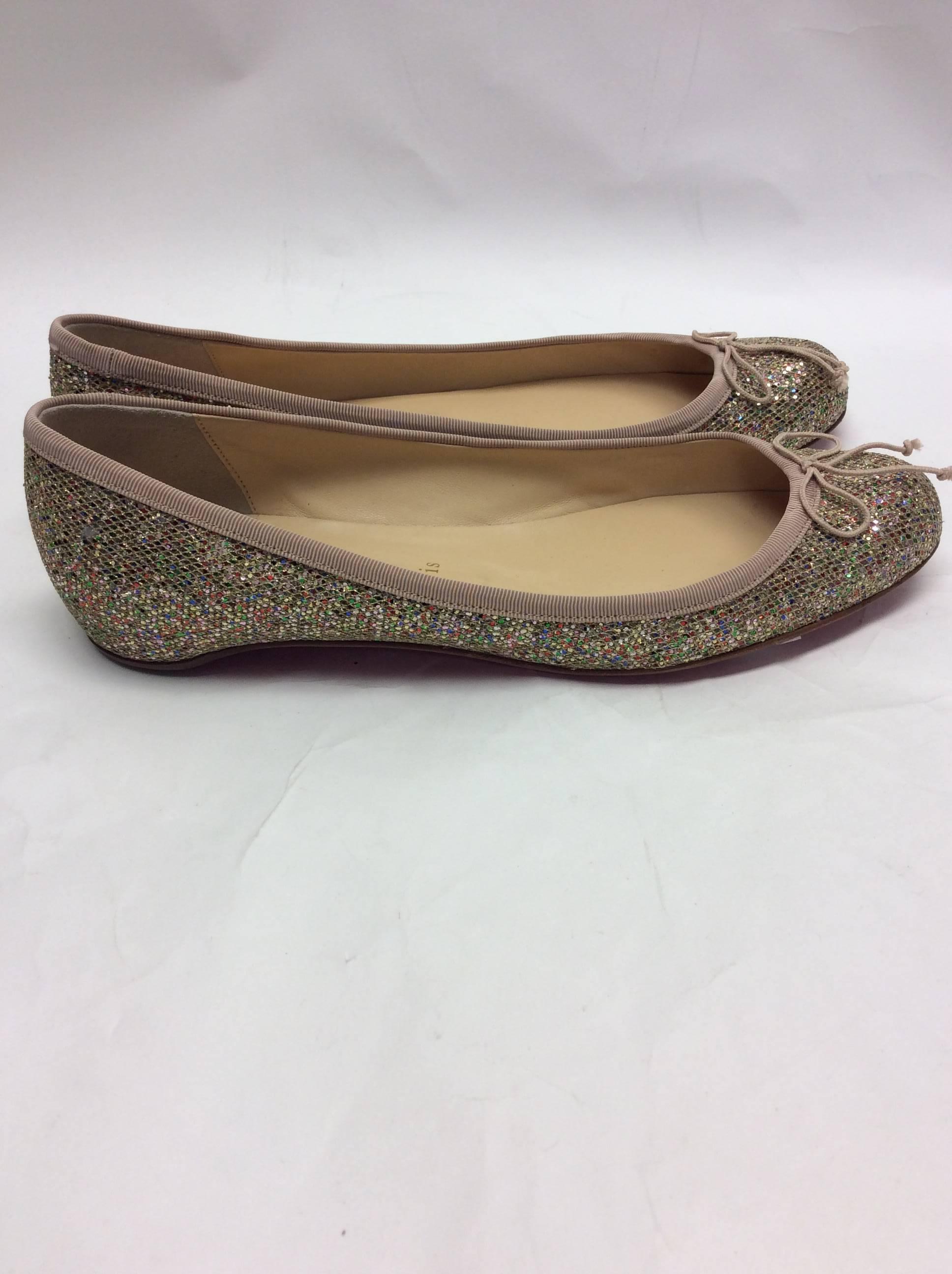 Christian Louboutin Sonietta Glitter Ballet Flat  In Excellent Condition For Sale In Narberth, PA