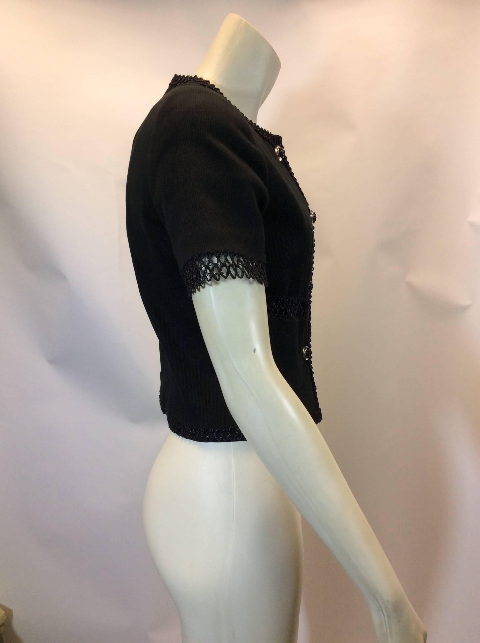 Chanel Black Short Sleeve Button Up Blazer In Excellent Condition For Sale In Narberth, PA