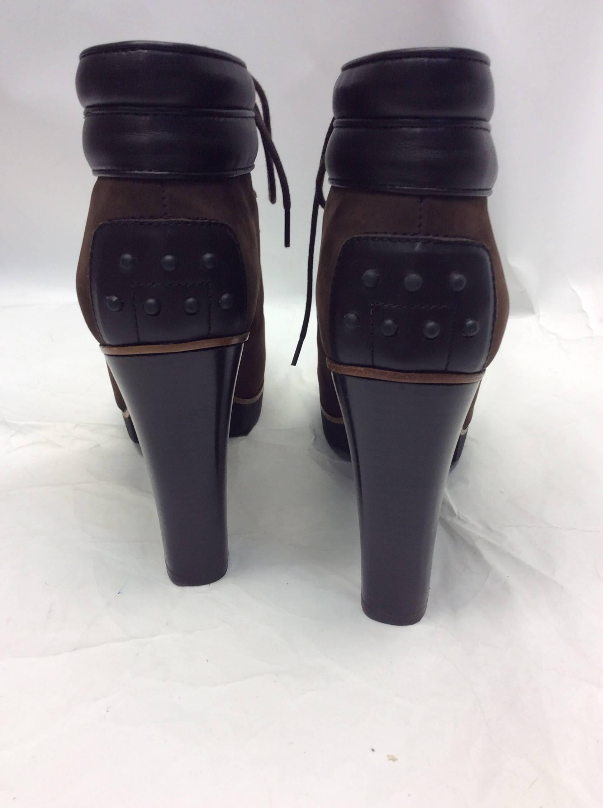 Black Tods Brown Lace Up Ankle Booties For Sale