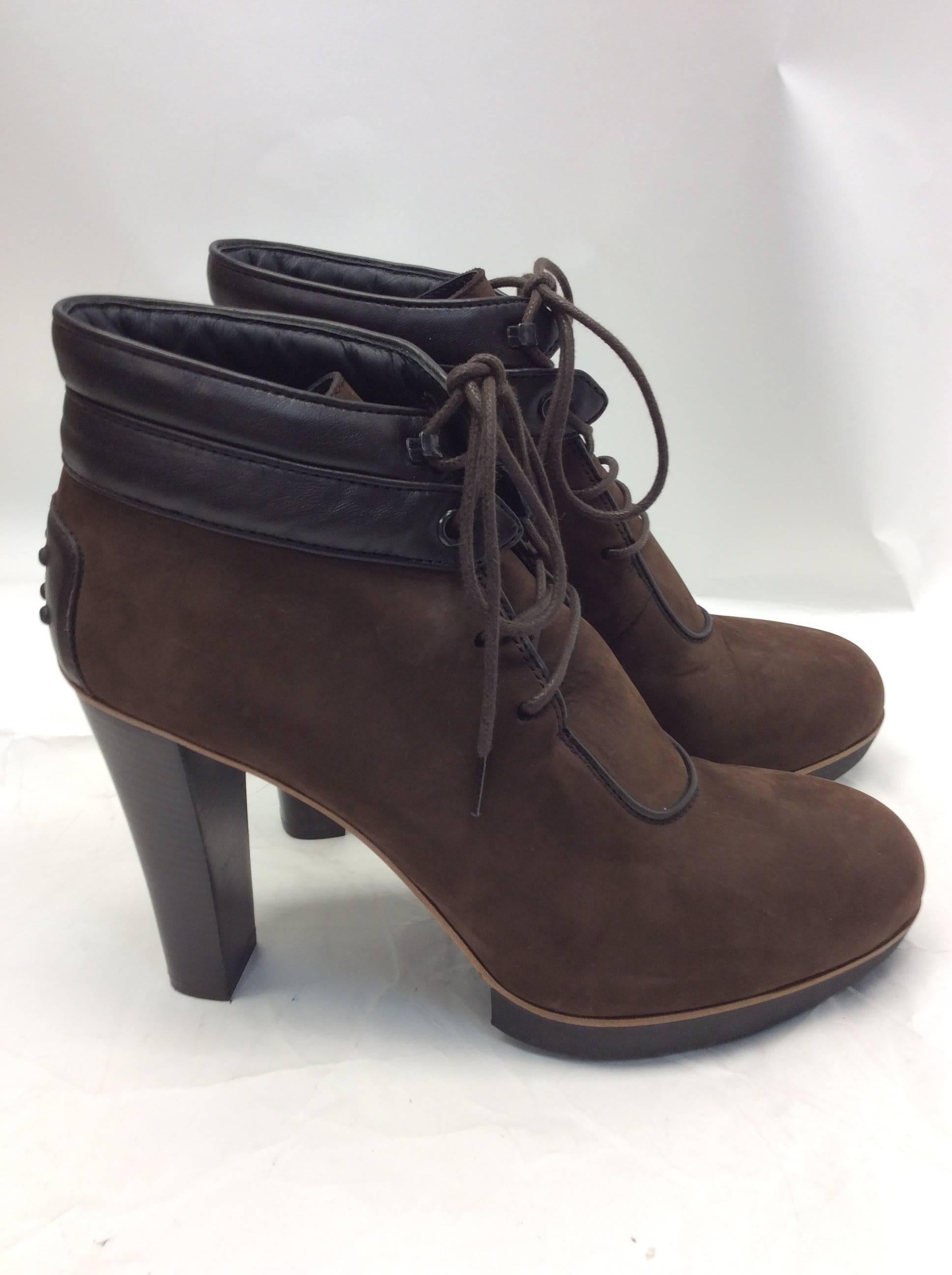 Women's Tods Brown Lace Up Ankle Booties For Sale