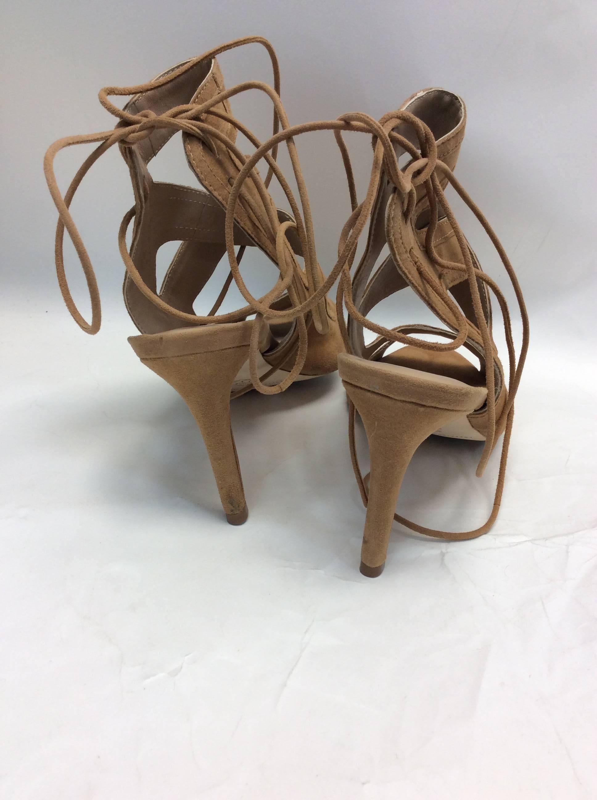 Loeffler Randall Tan Suede Lace Up Heels In Excellent Condition For Sale In Narberth, PA