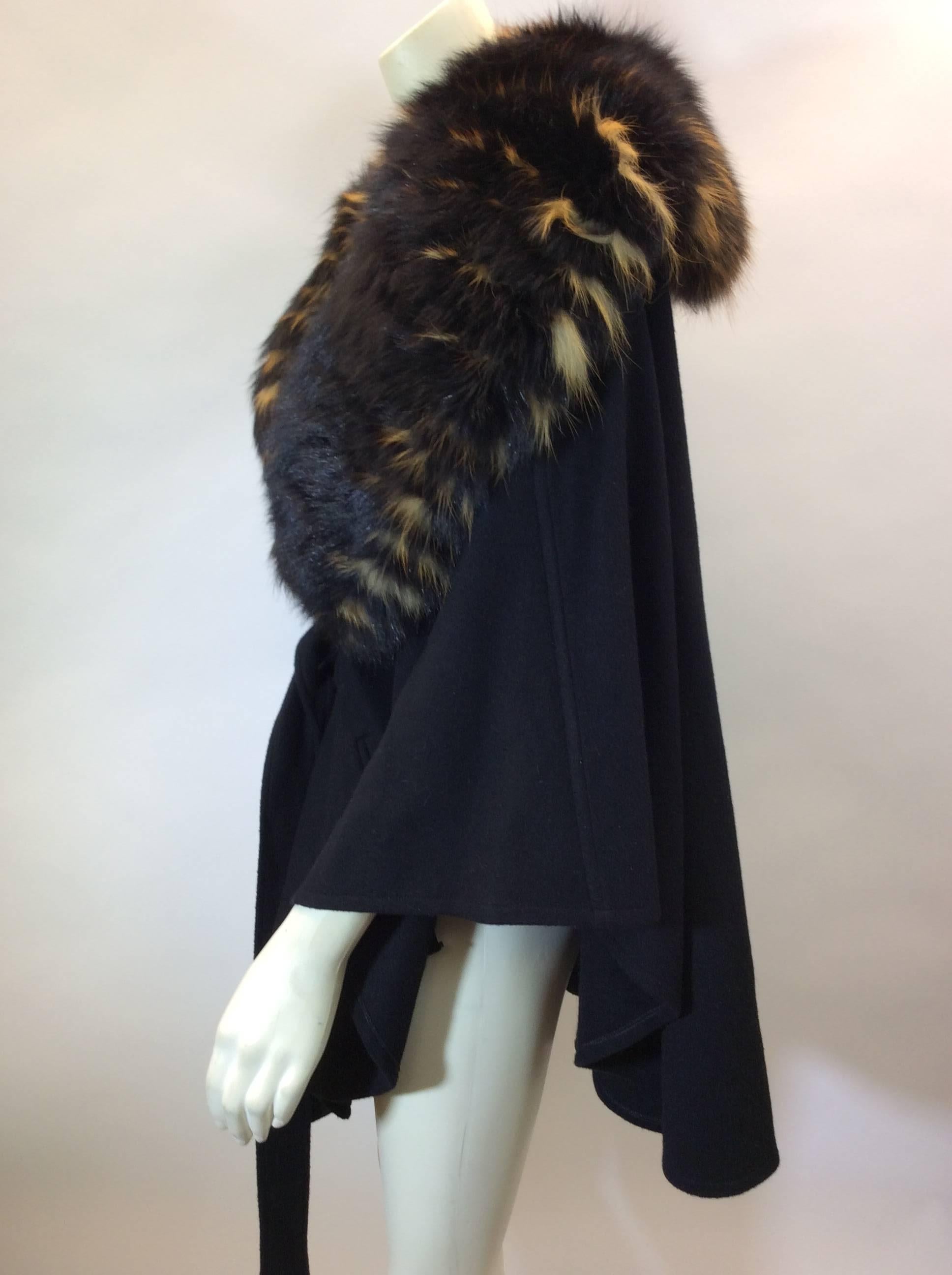 Black Loro Piana Cashmere Cape With Fox Collar For Sale