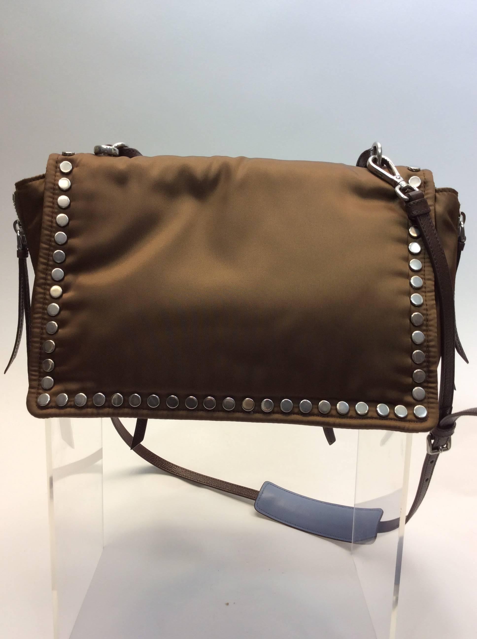 Black Prada NWT Brown Nylon With Rivets Crossbody For Sale