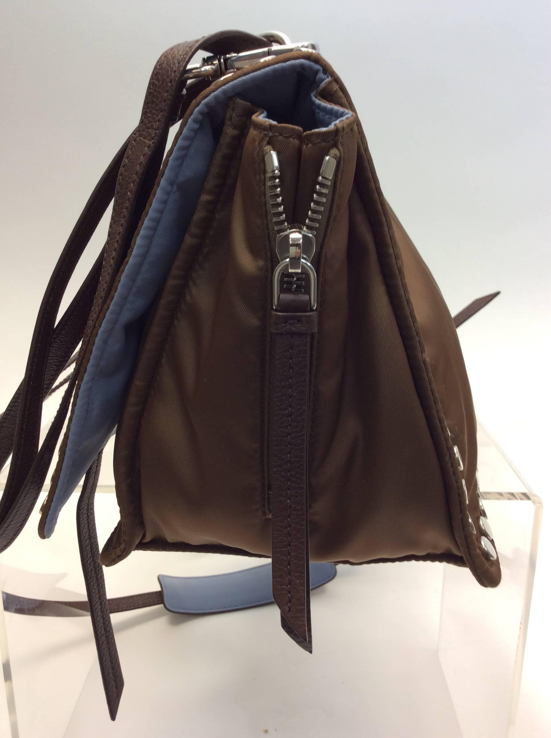 Prada NWT Brown Nylon With Rivets Crossbody In New Condition For Sale In Narberth, PA