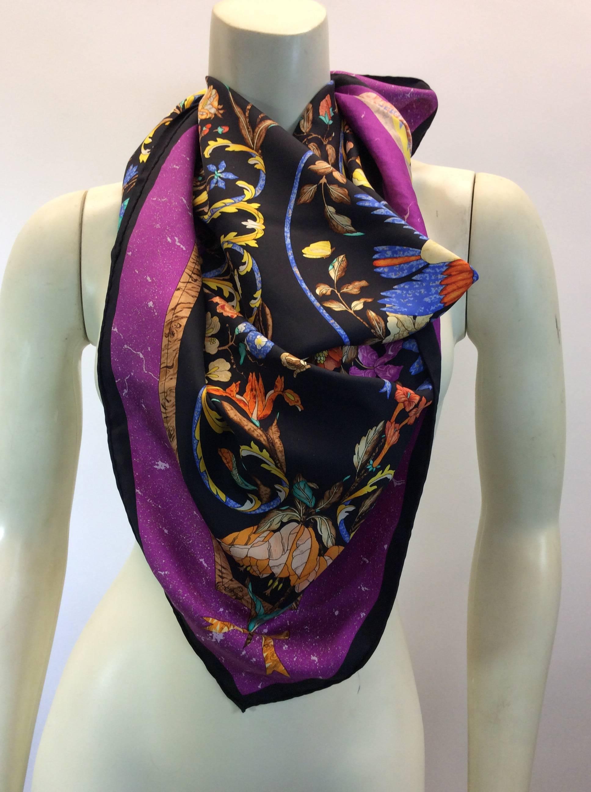 Hermes Purple Printed Silk Scarf In Excellent Condition For Sale In Narberth, PA
