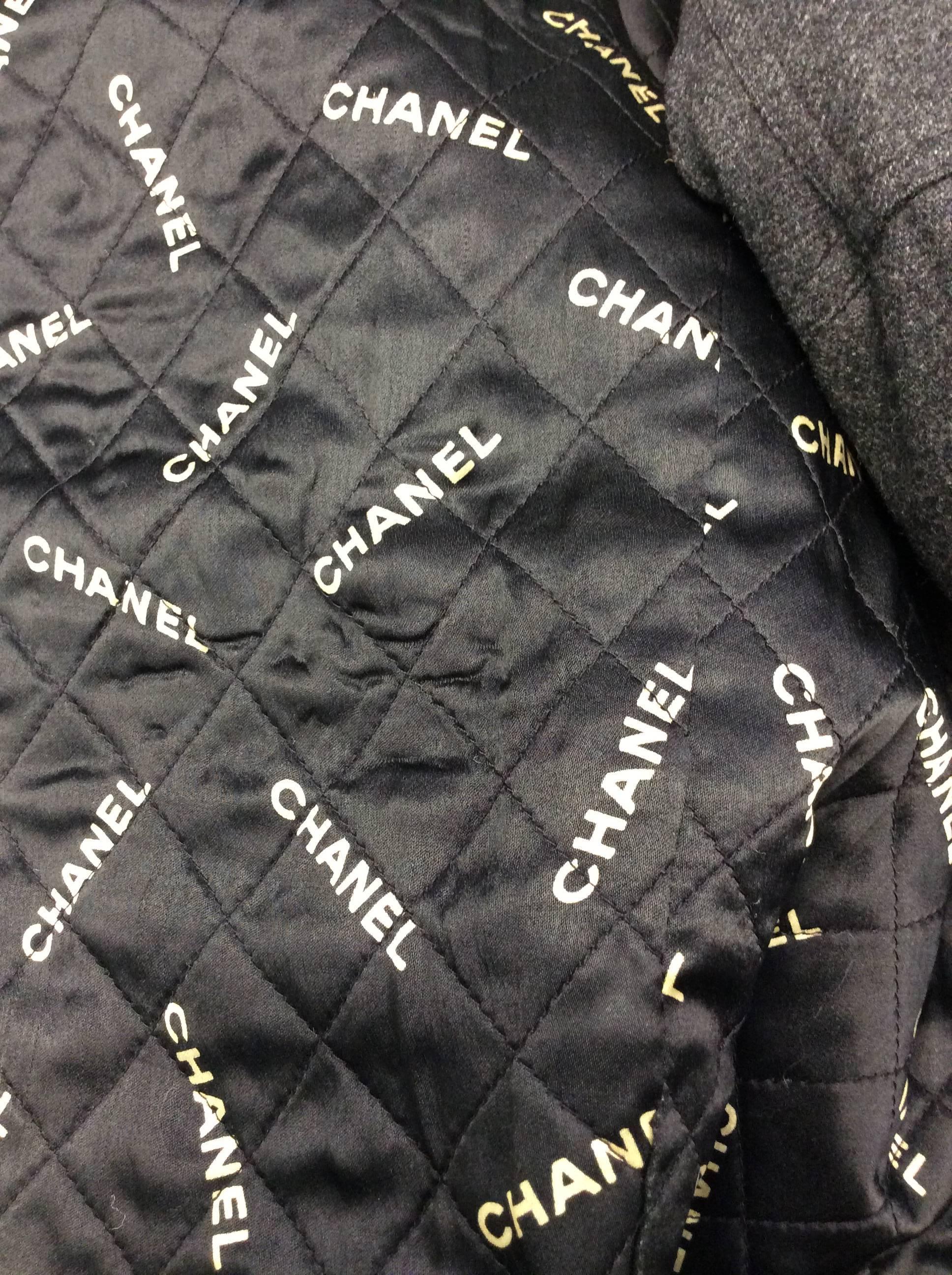 Chanel Color Block Gray/Black Wool Zip Coat For Sale 3