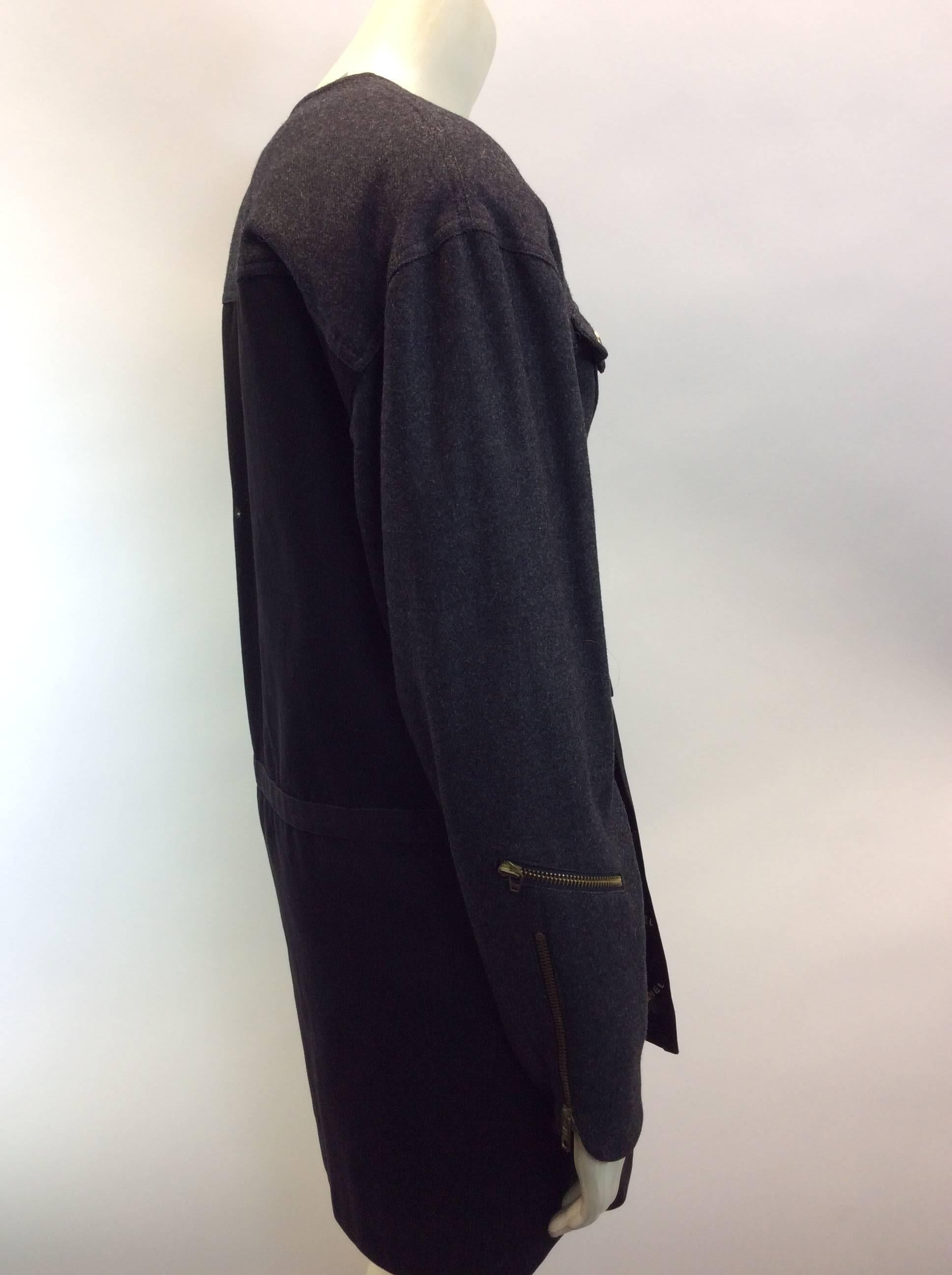 Women's Chanel Color Block Gray/Black Wool Zip Coat For Sale