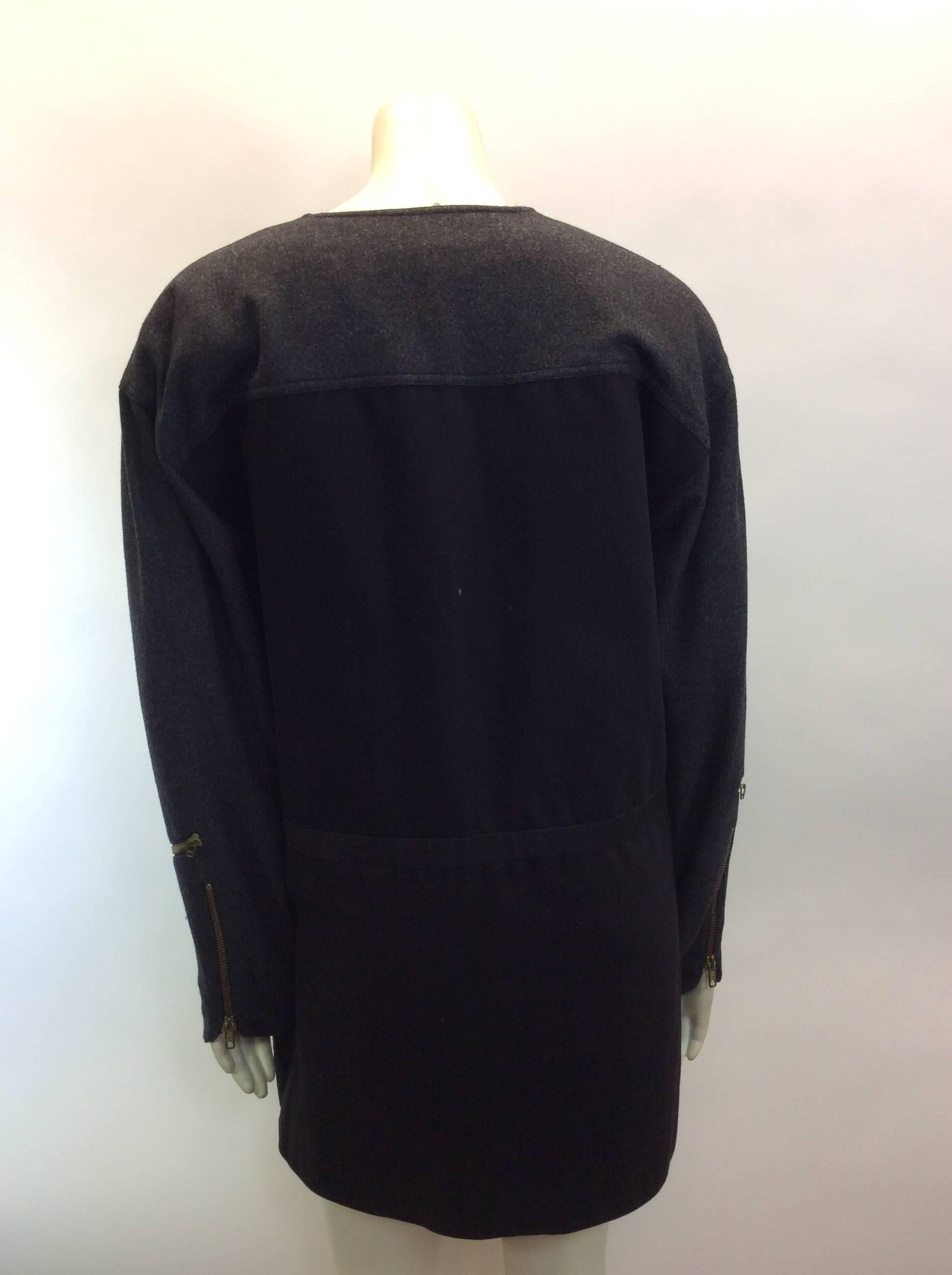 Chanel Color Block Gray/Black Wool Zip Coat For Sale 1