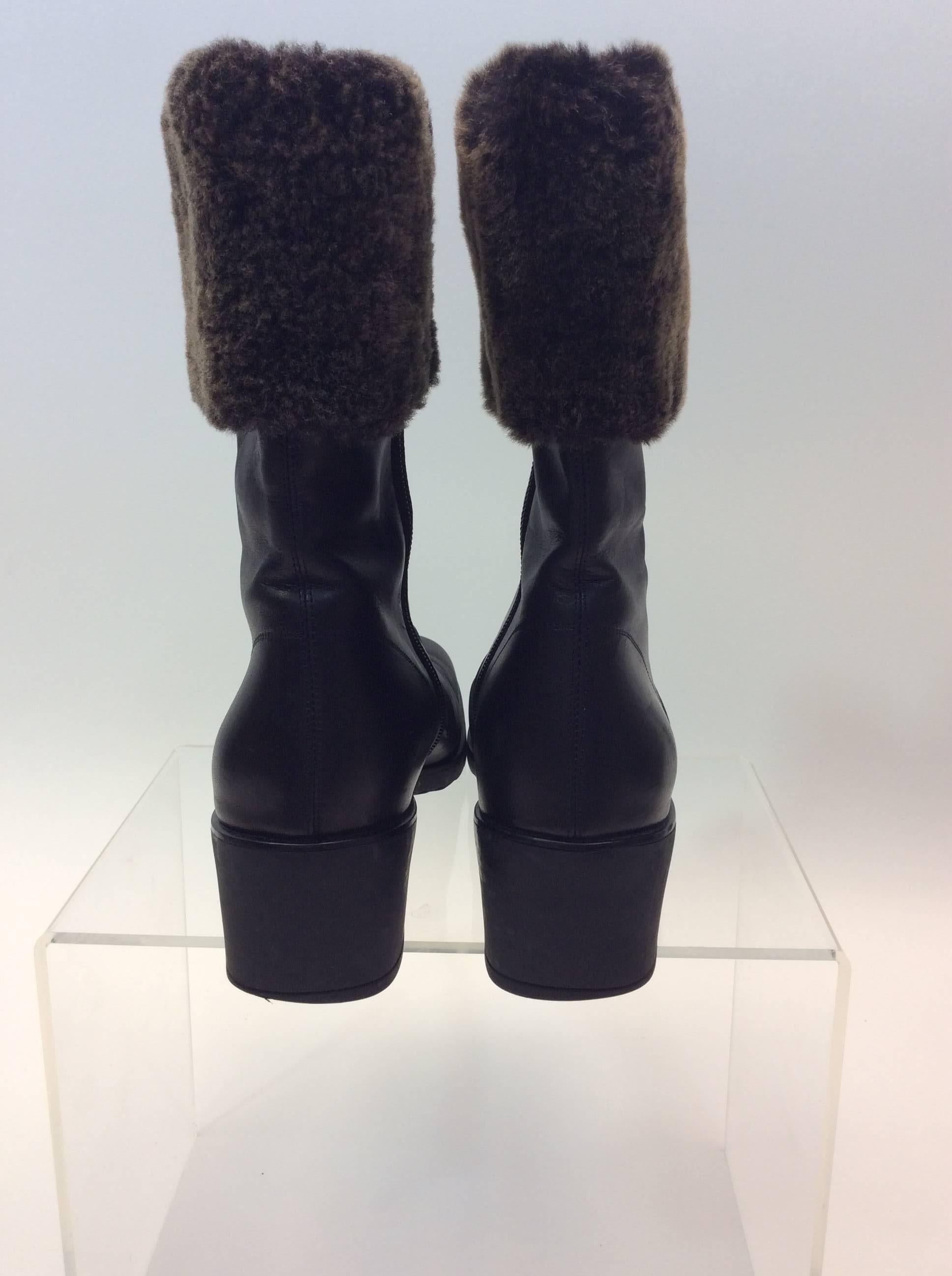 Salvatore Ferragamo Black Leather and Shearling Boot In Excellent Condition For Sale In Narberth, PA