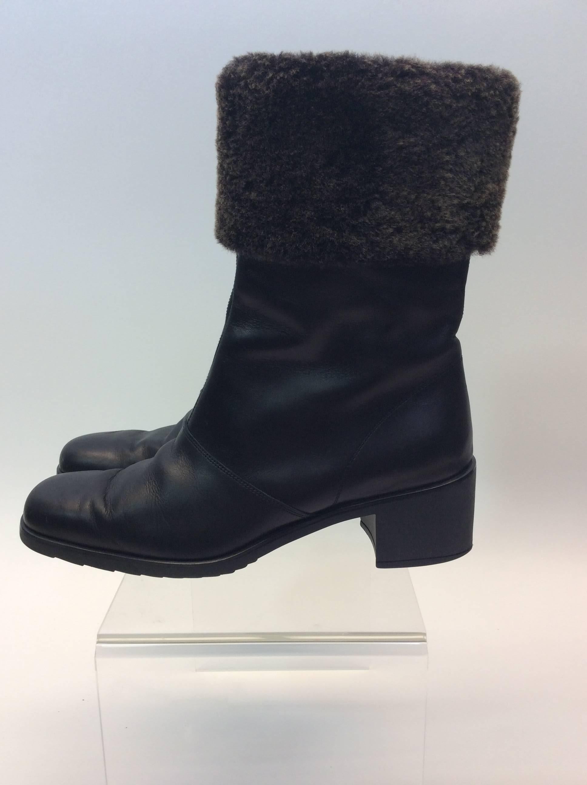 Women's Salvatore Ferragamo Black Leather and Shearling Boot For Sale