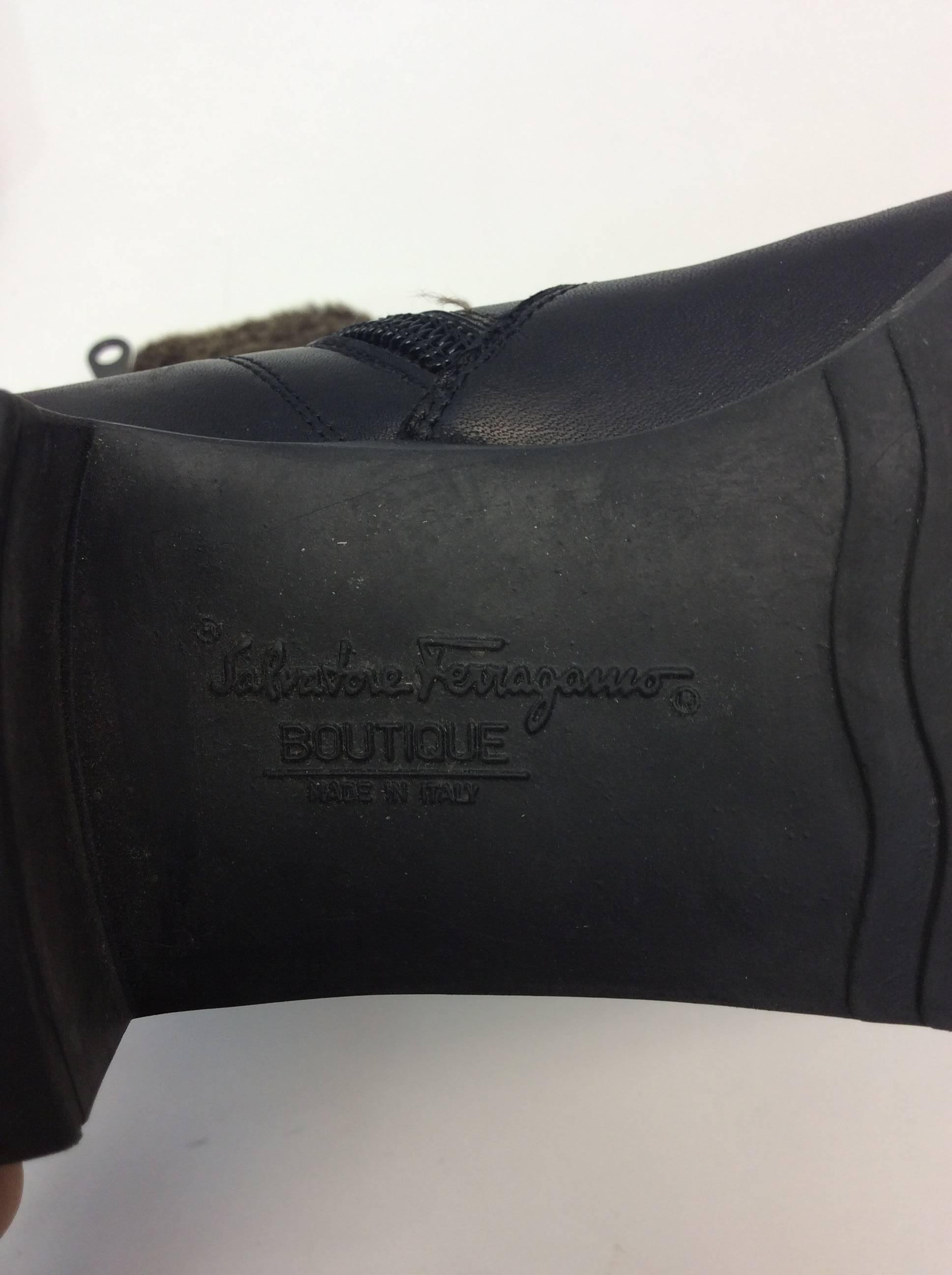 Salvatore Ferragamo Black Leather and Shearling Boot For Sale 2