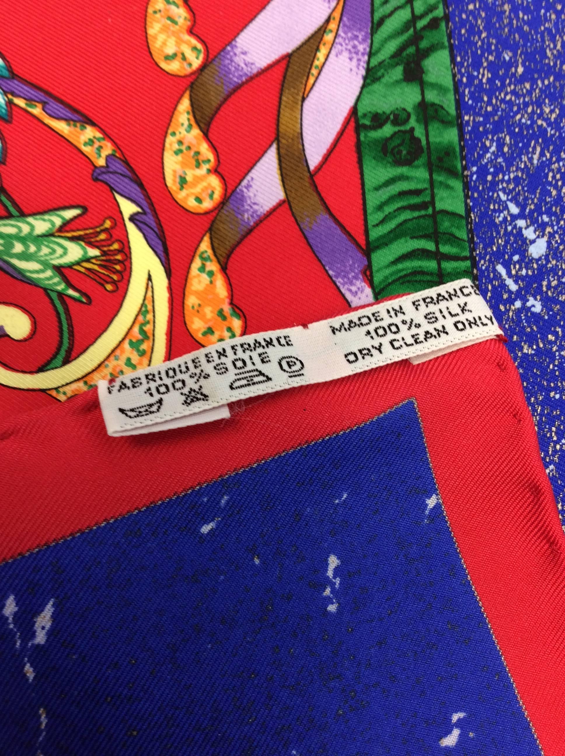 Women's Hermes Red and Blue Print Scarf For Sale